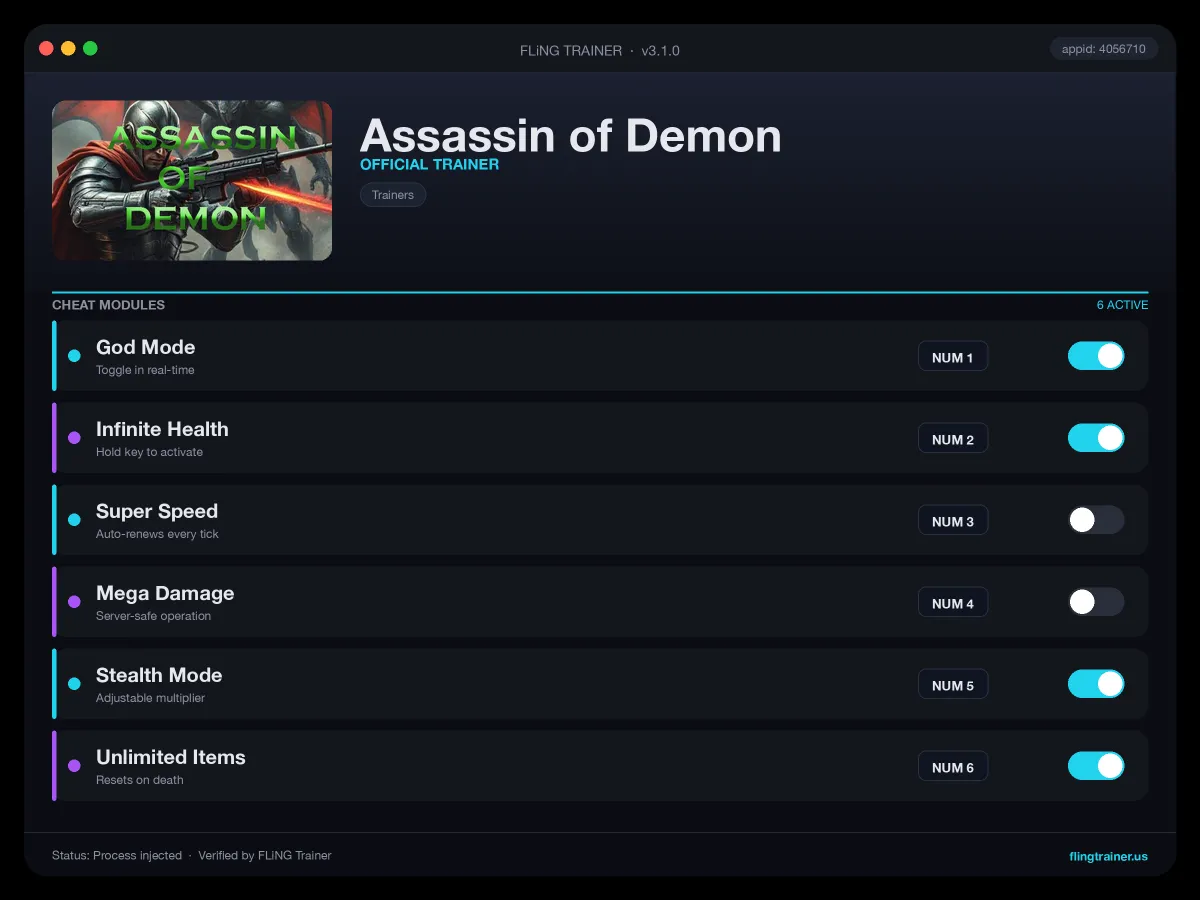 Assassin of Demon Trainer interface