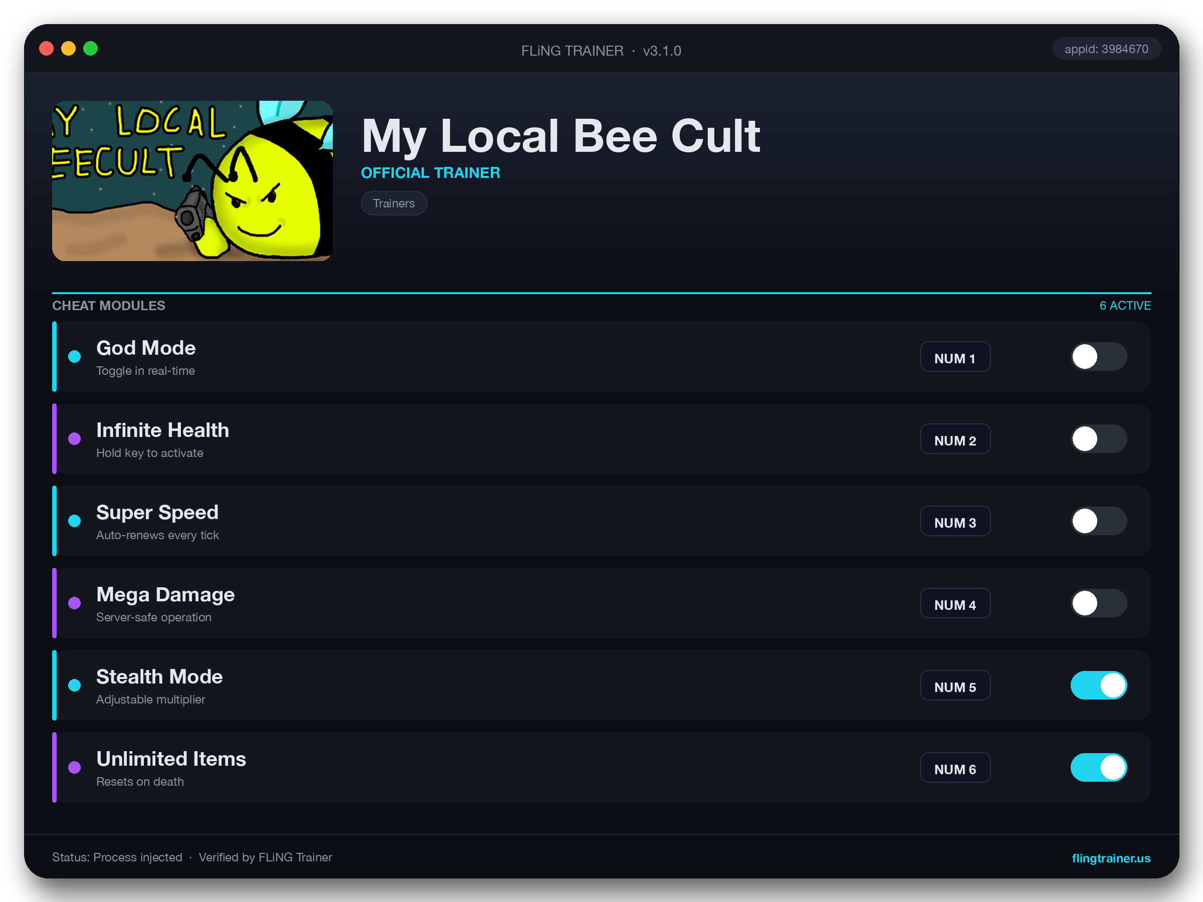 My Local Bee Cult Trainer interface
