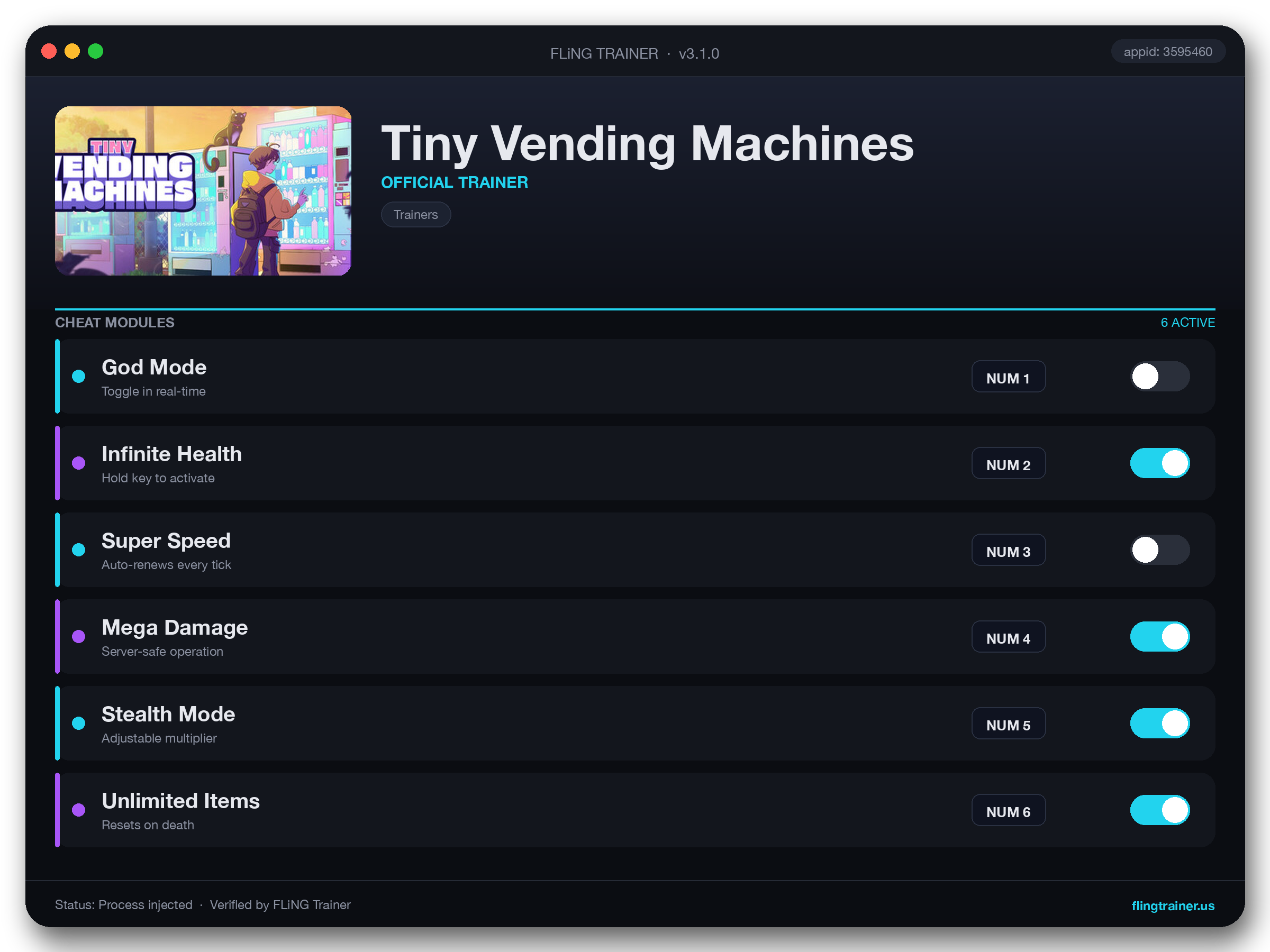 Tiny Vending Machines Trainer interface