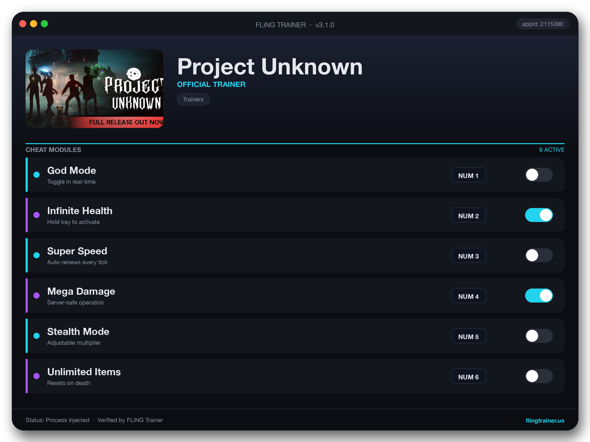 Project Unknown Trainer interface