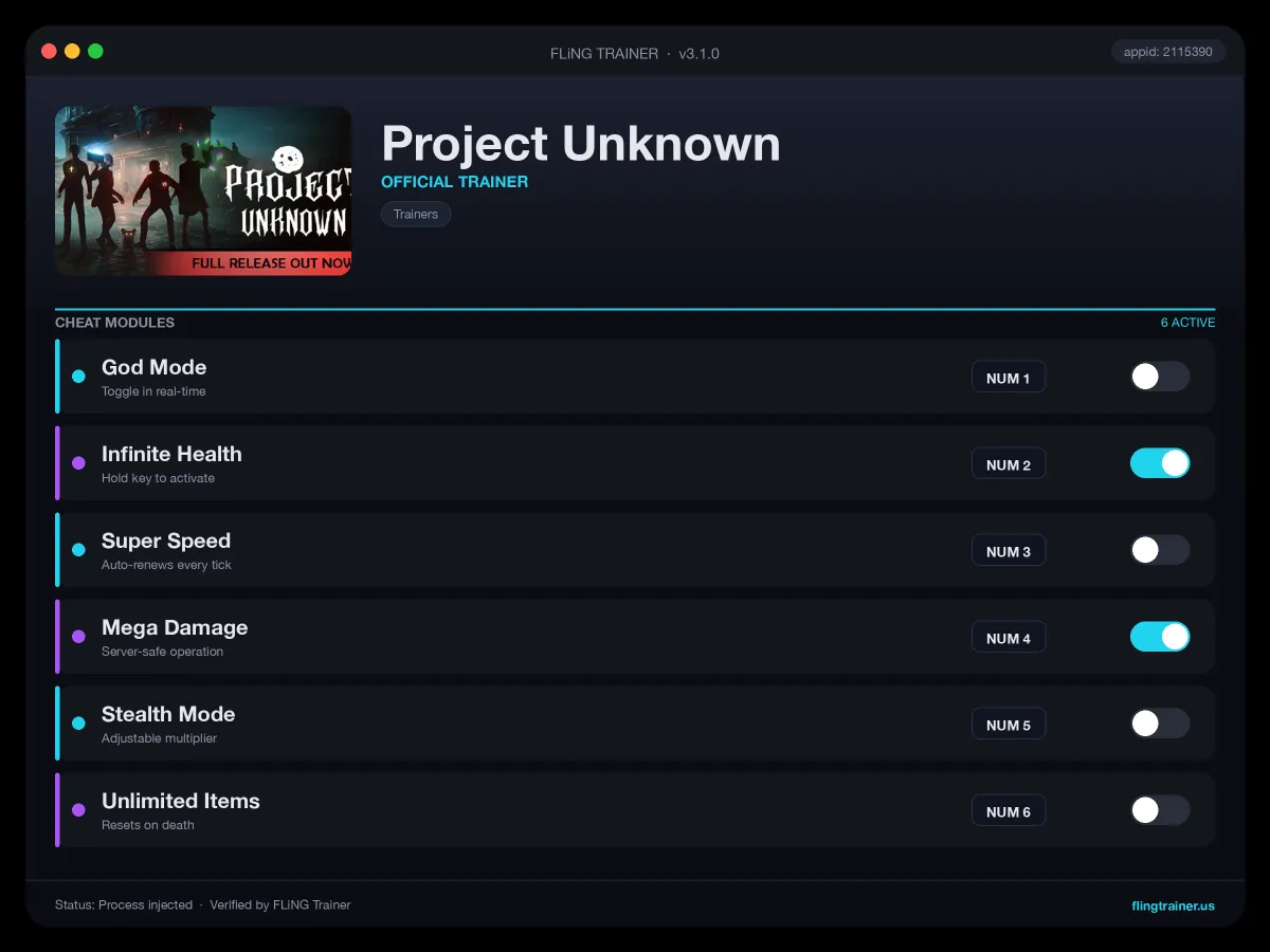 Project Unknown Trainer interface
