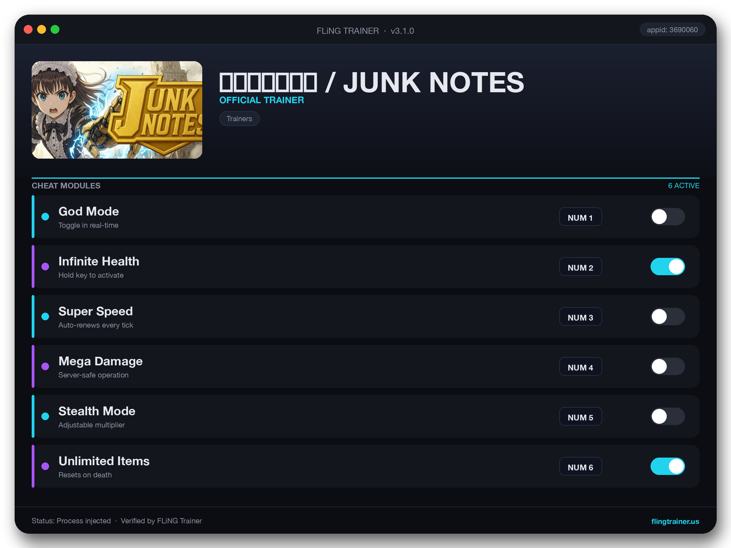 ジャンクノーツ / JUNK NOTES Trainer interface