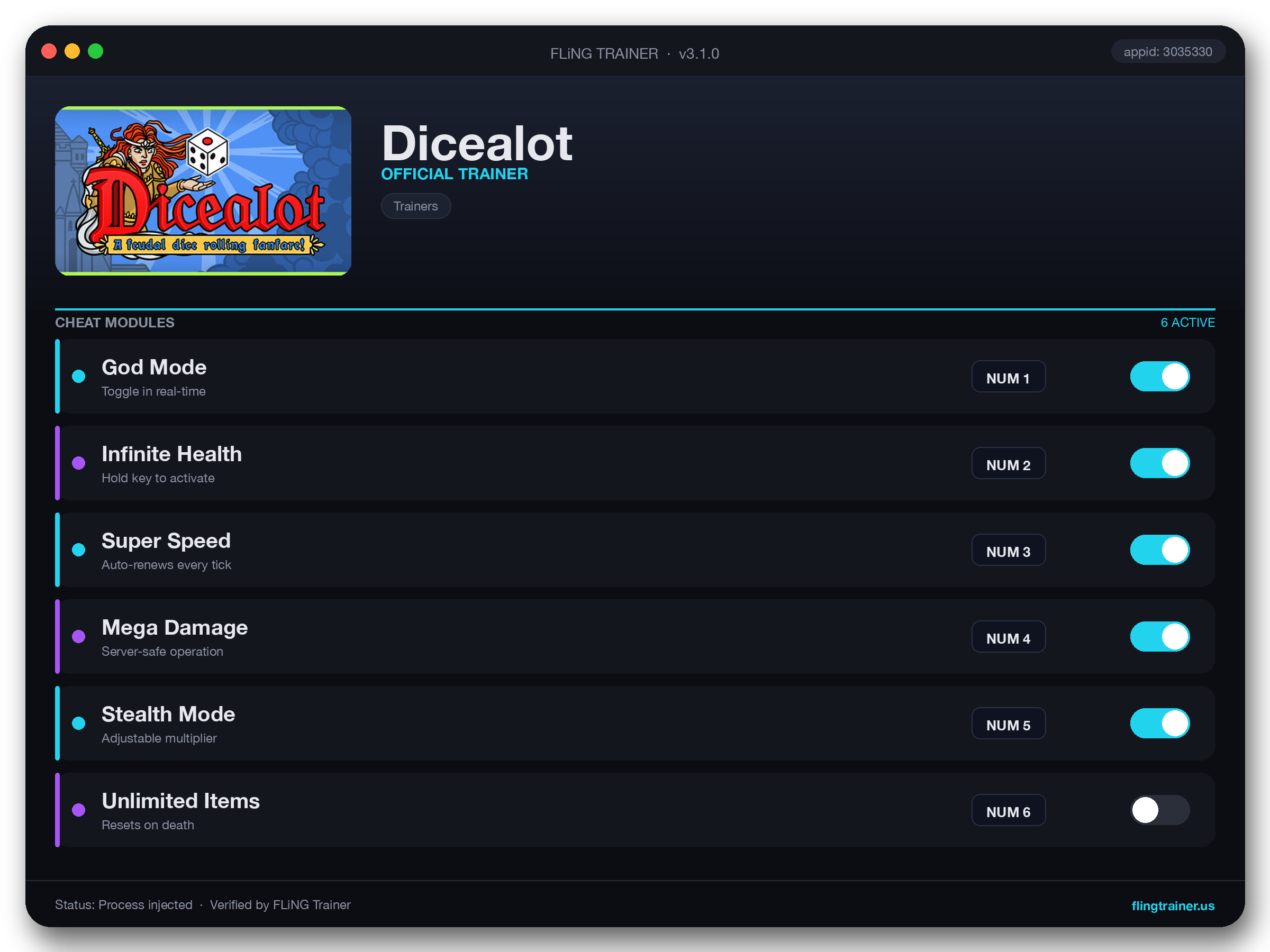 Dicealot Trainer interface