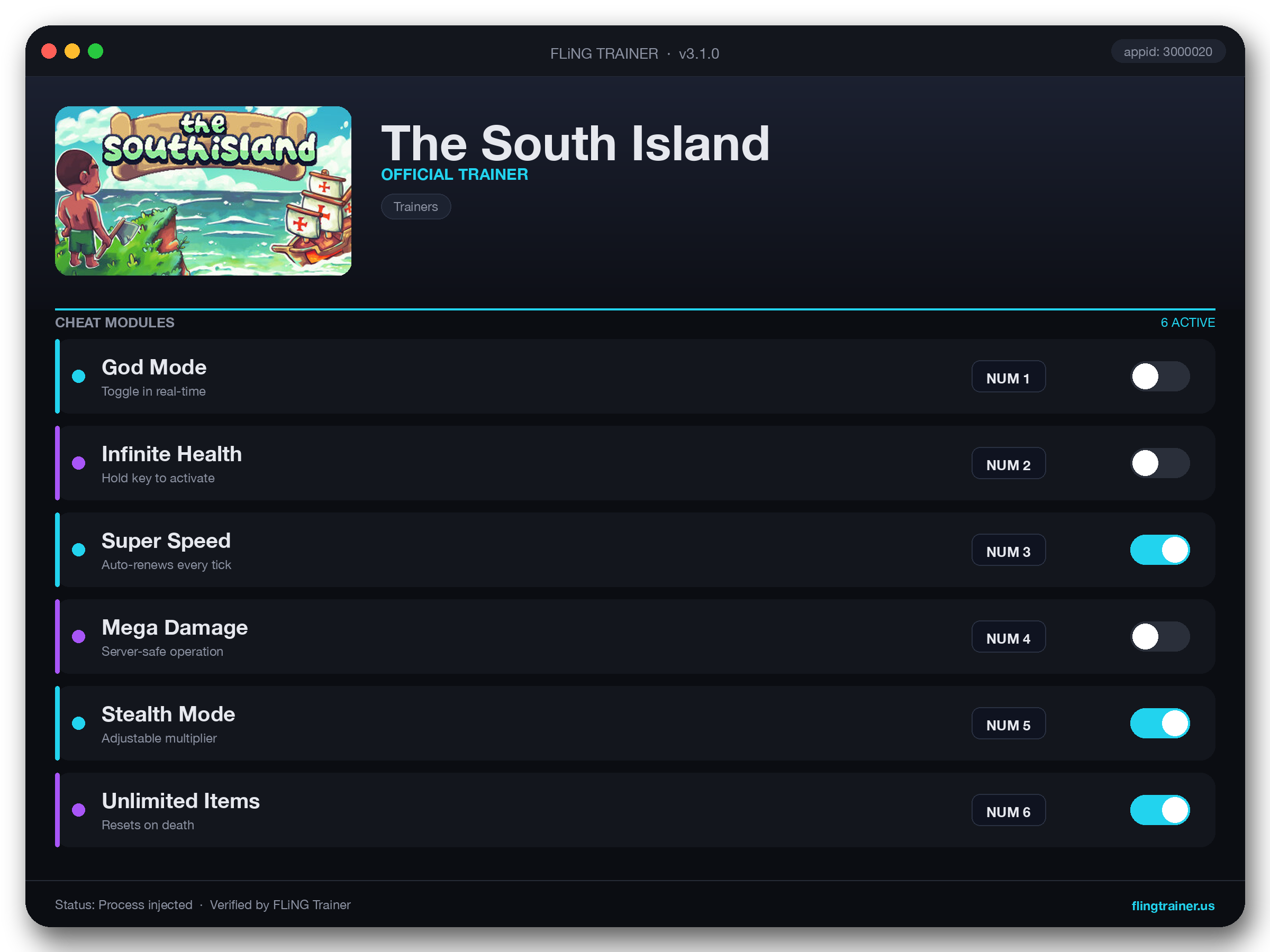 The South Island Trainer interface