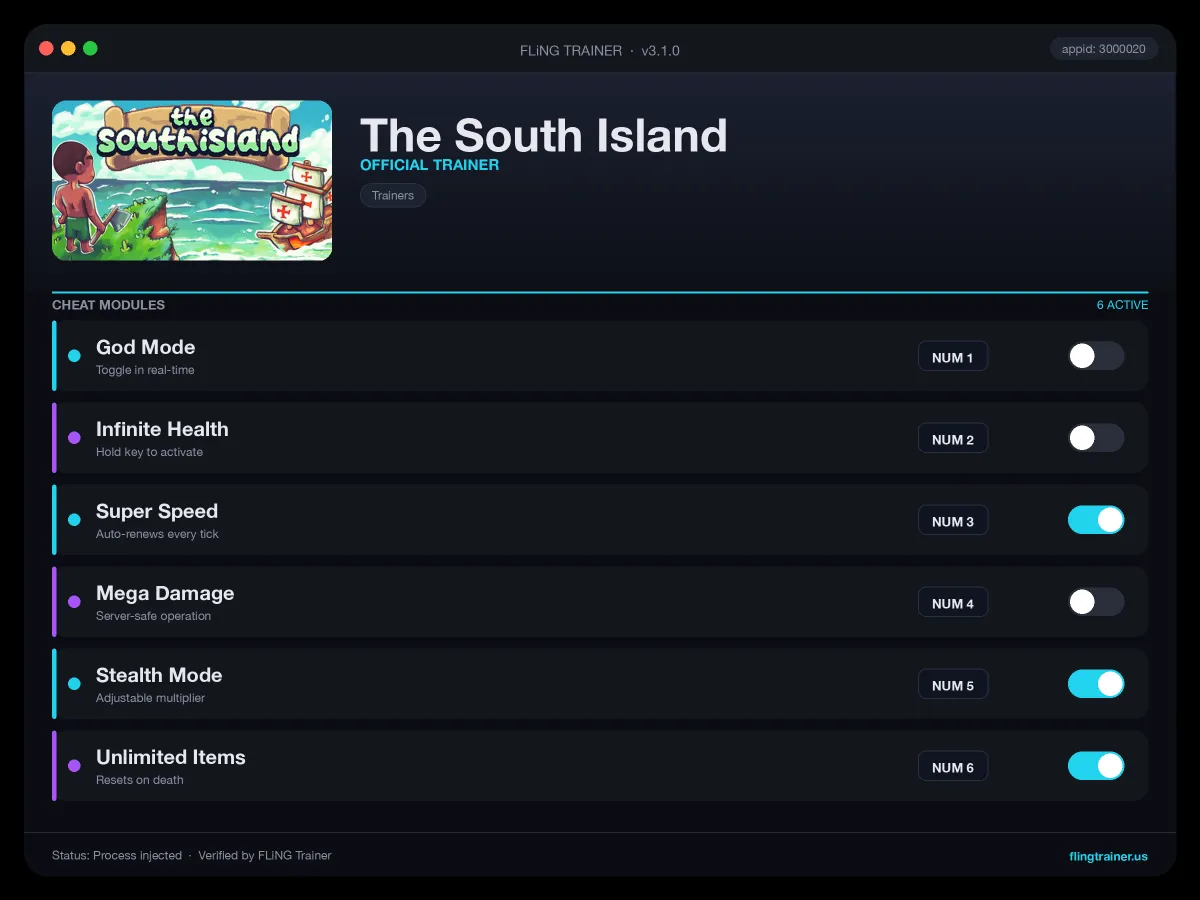 The South Island Trainer interface