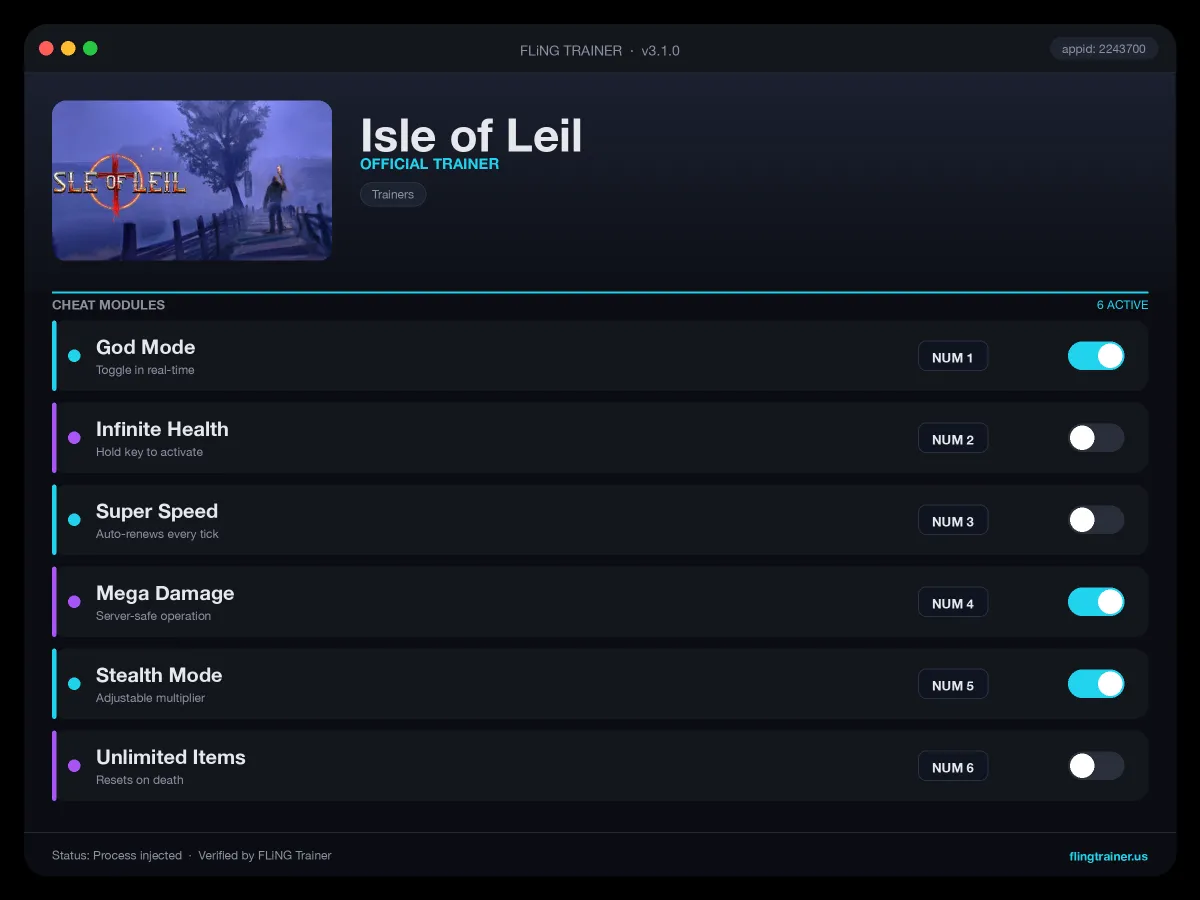Isle of Leil Trainer interface