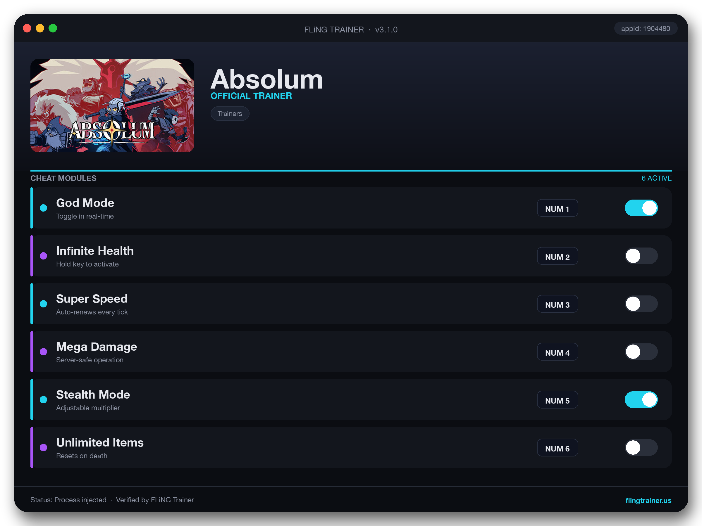 Absolum Trainer interface