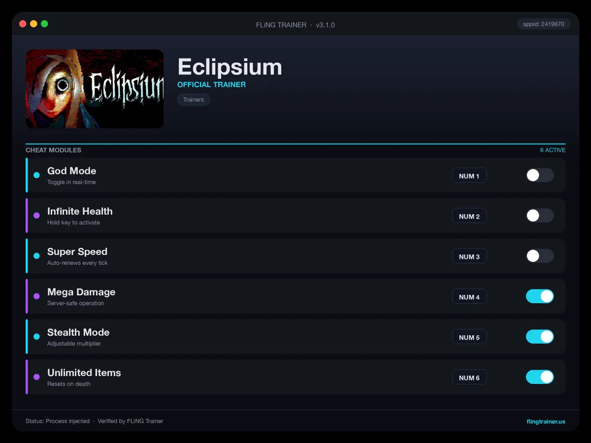 Eclipsium Trainer interface
