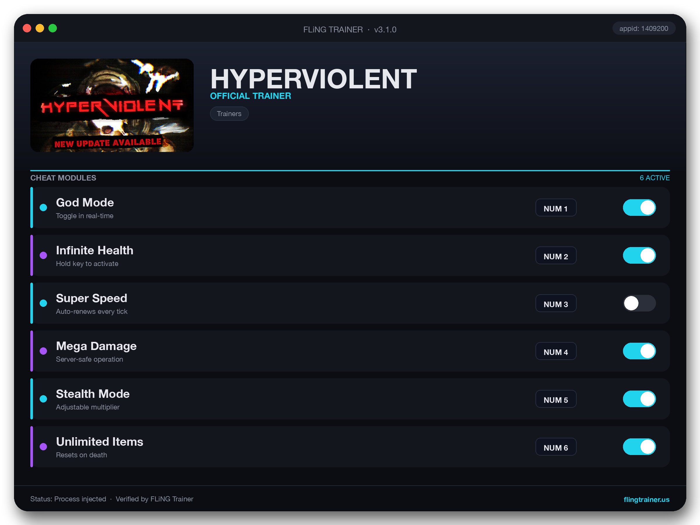 HYPERVIOLENT Trainer interface