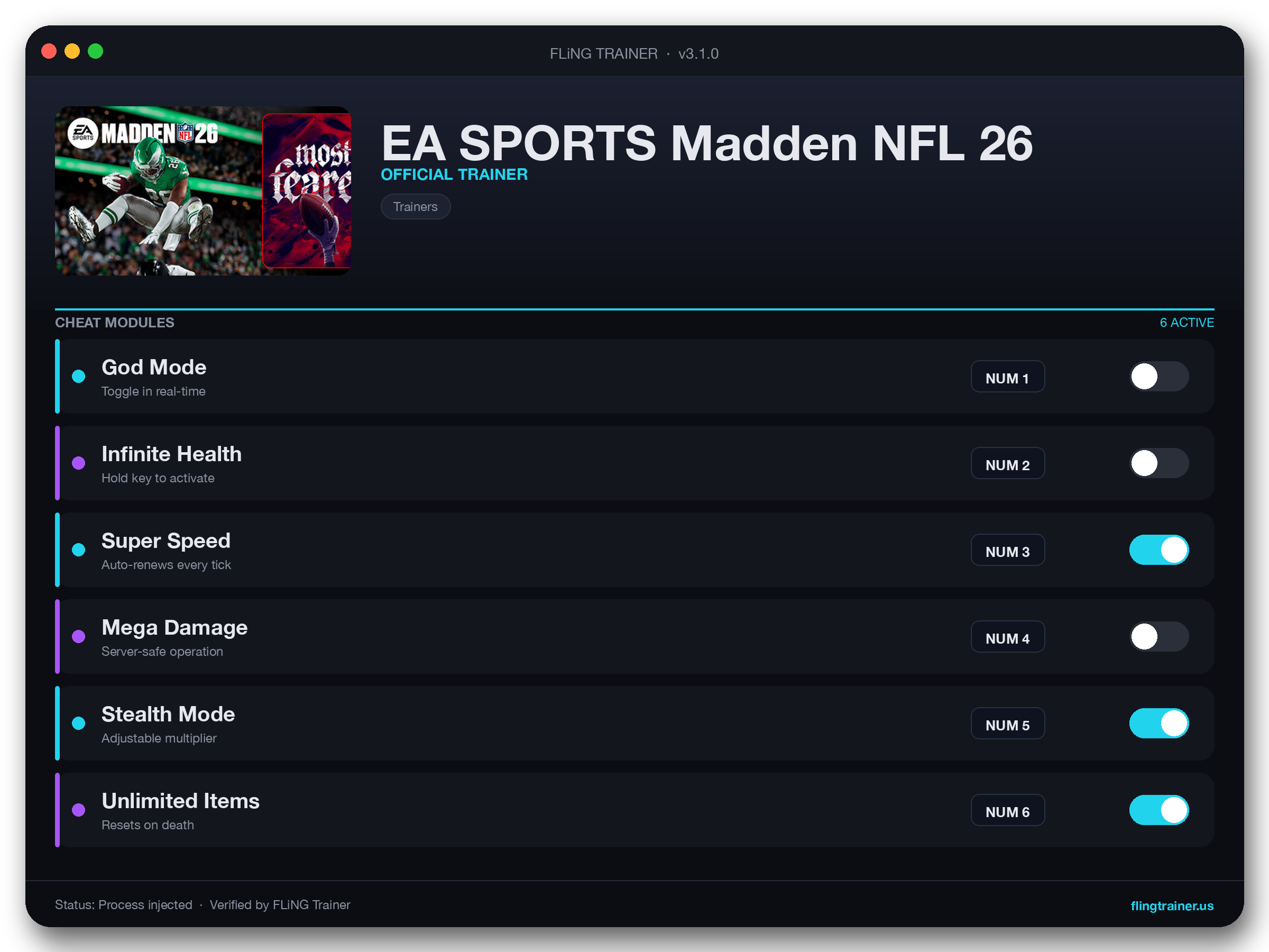 EA SPORTS Madden NFL 26 Trainer interface
