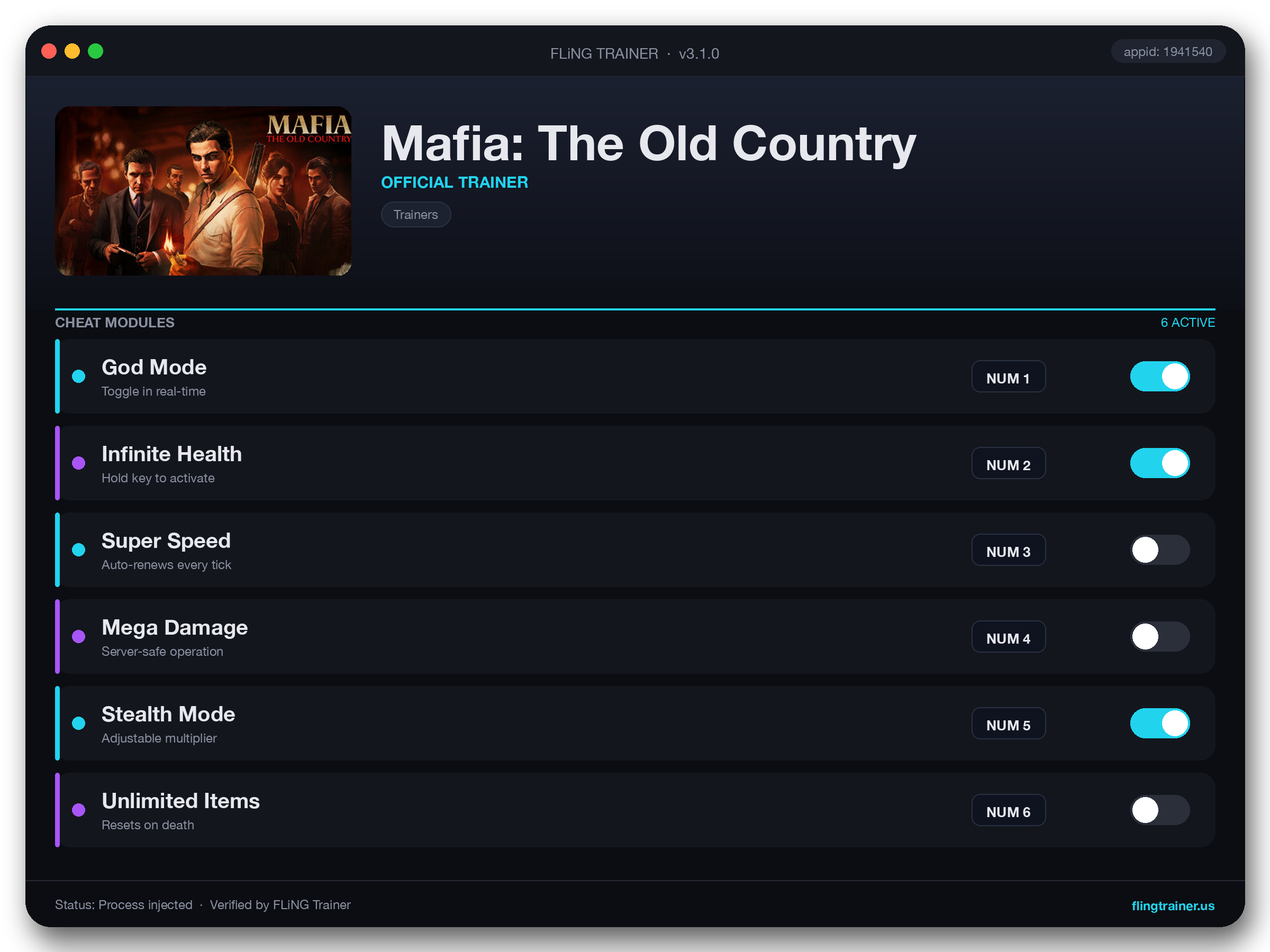 Mafia: The Old Country Trainer interface