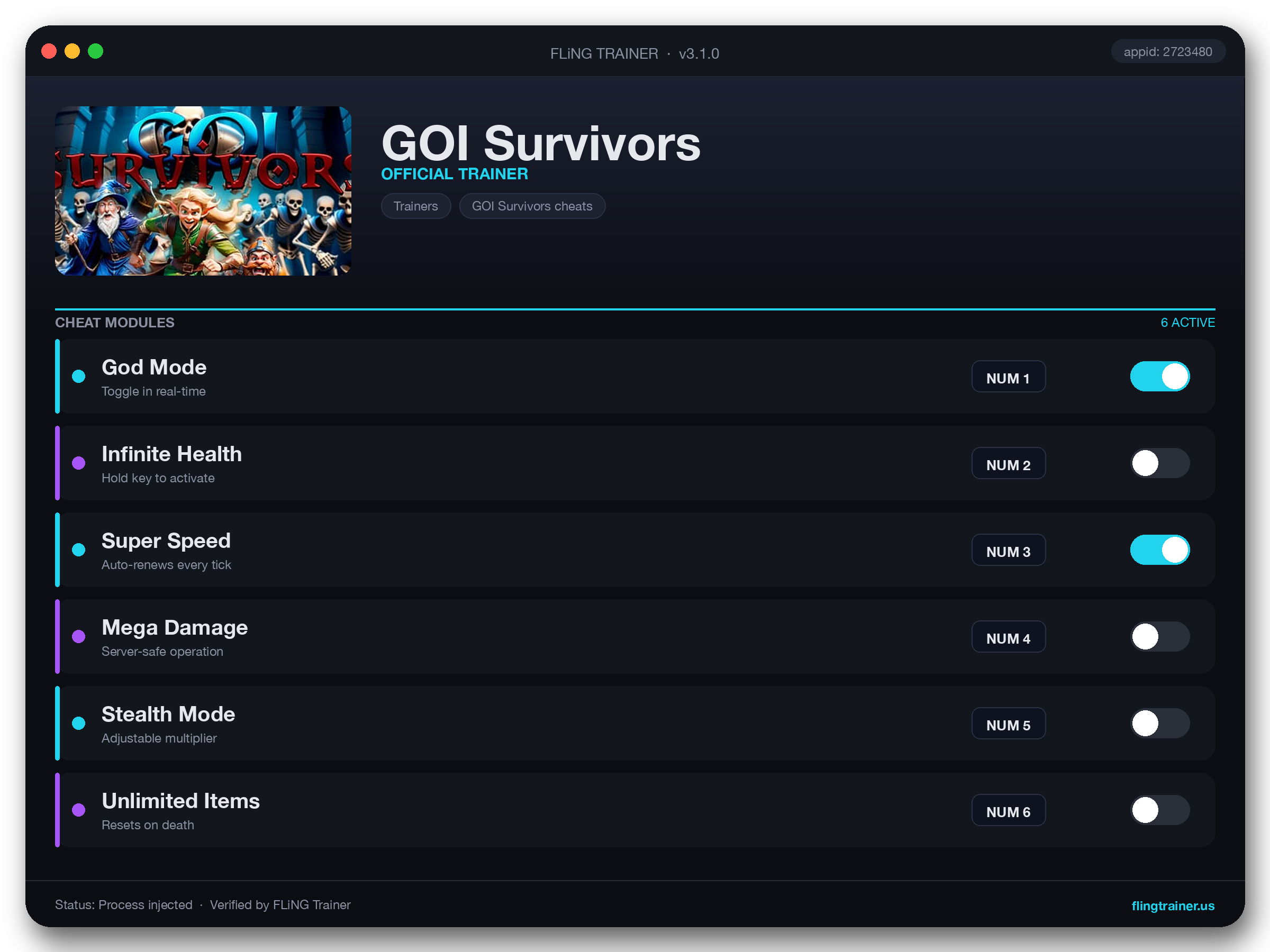 GOI Survivors Trainer interface