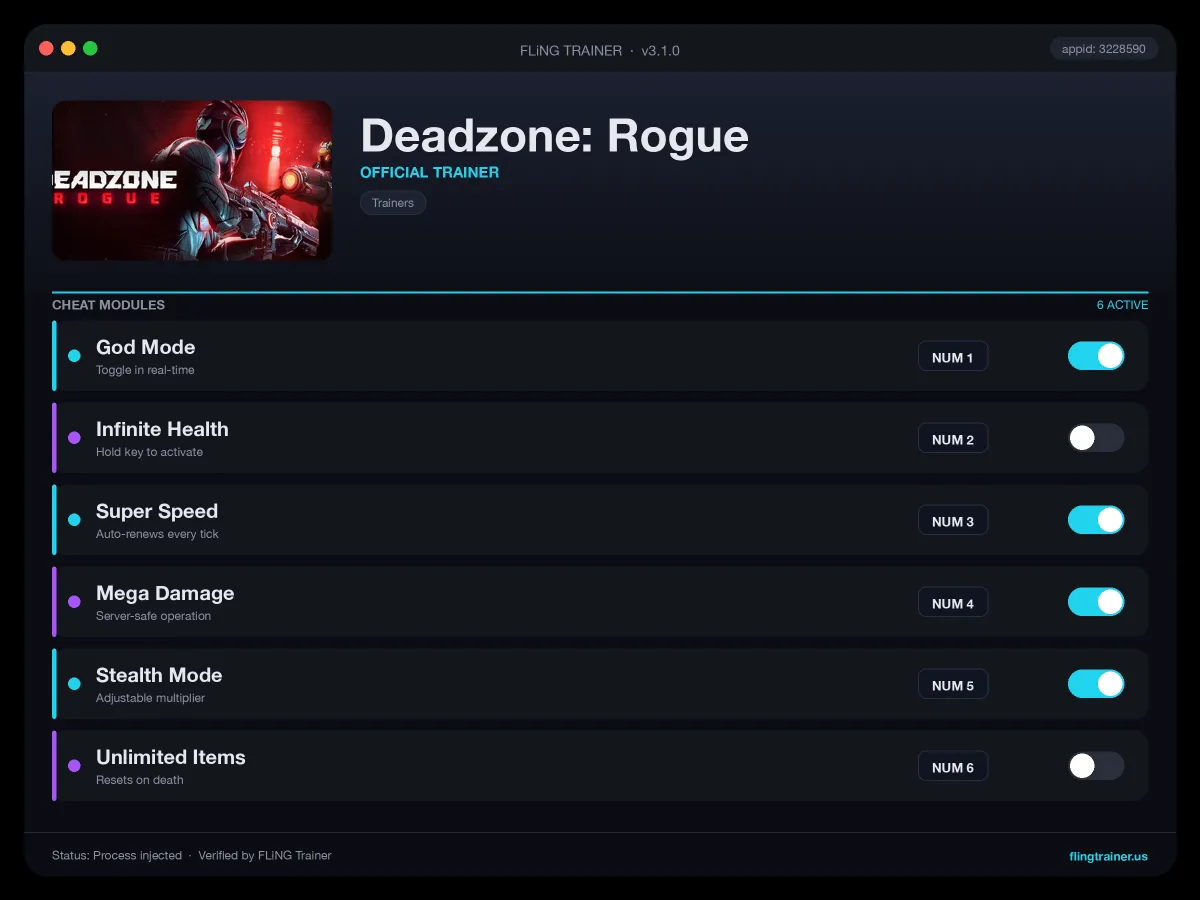 Deadzone: Rogue Trainer interface