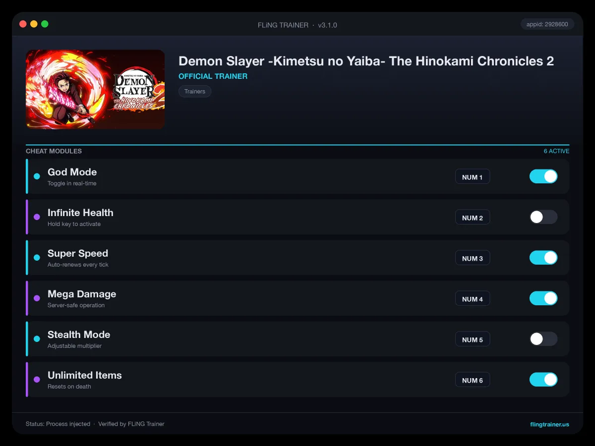Demon Slayer -Kimetsu no Yaiba- The Hinokami Chronicles 2 Trainer interface