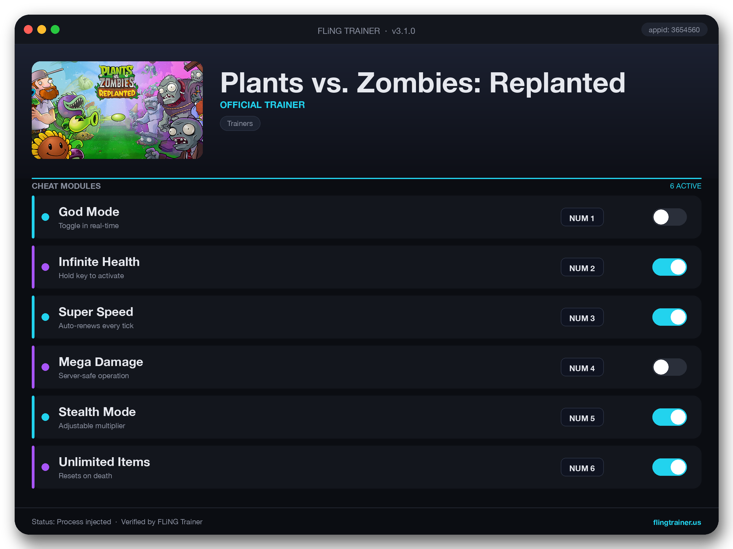 Plants vs. Zombies: Replanted Trainer interface