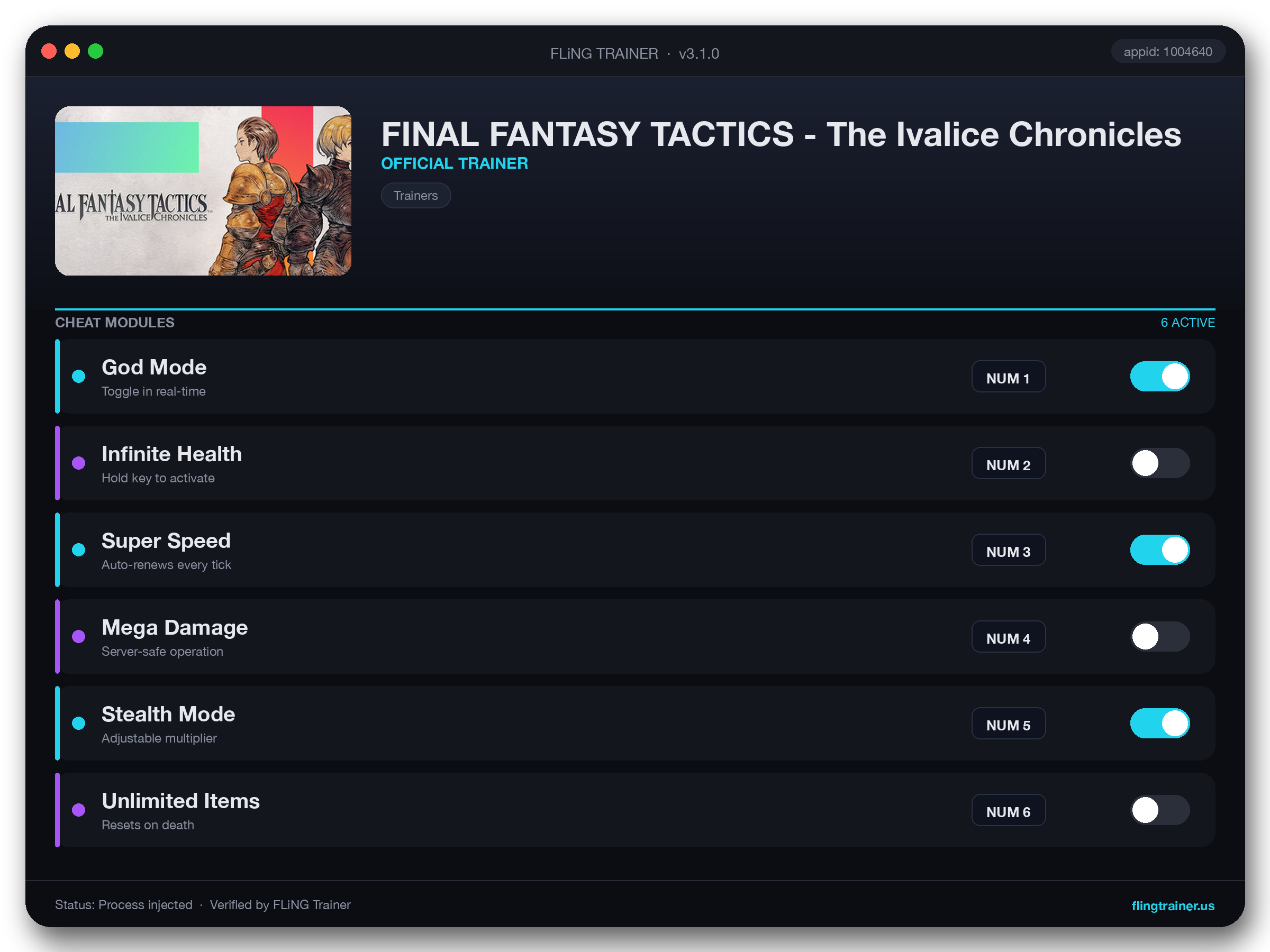 FINAL FANTASY TACTICS - The Ivalice Chronicles Trainer interface