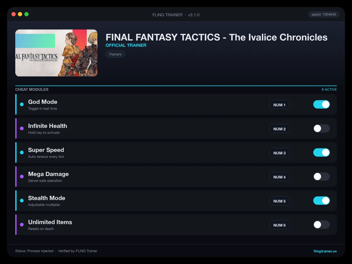 FINAL FANTASY TACTICS - The Ivalice Chronicles Trainer interface