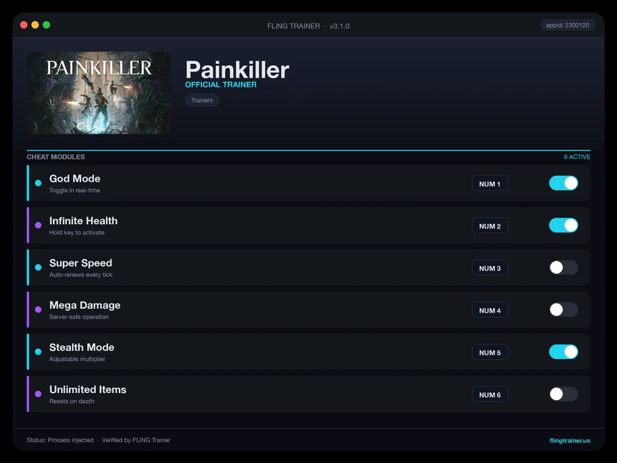 Painkiller Trainer interface