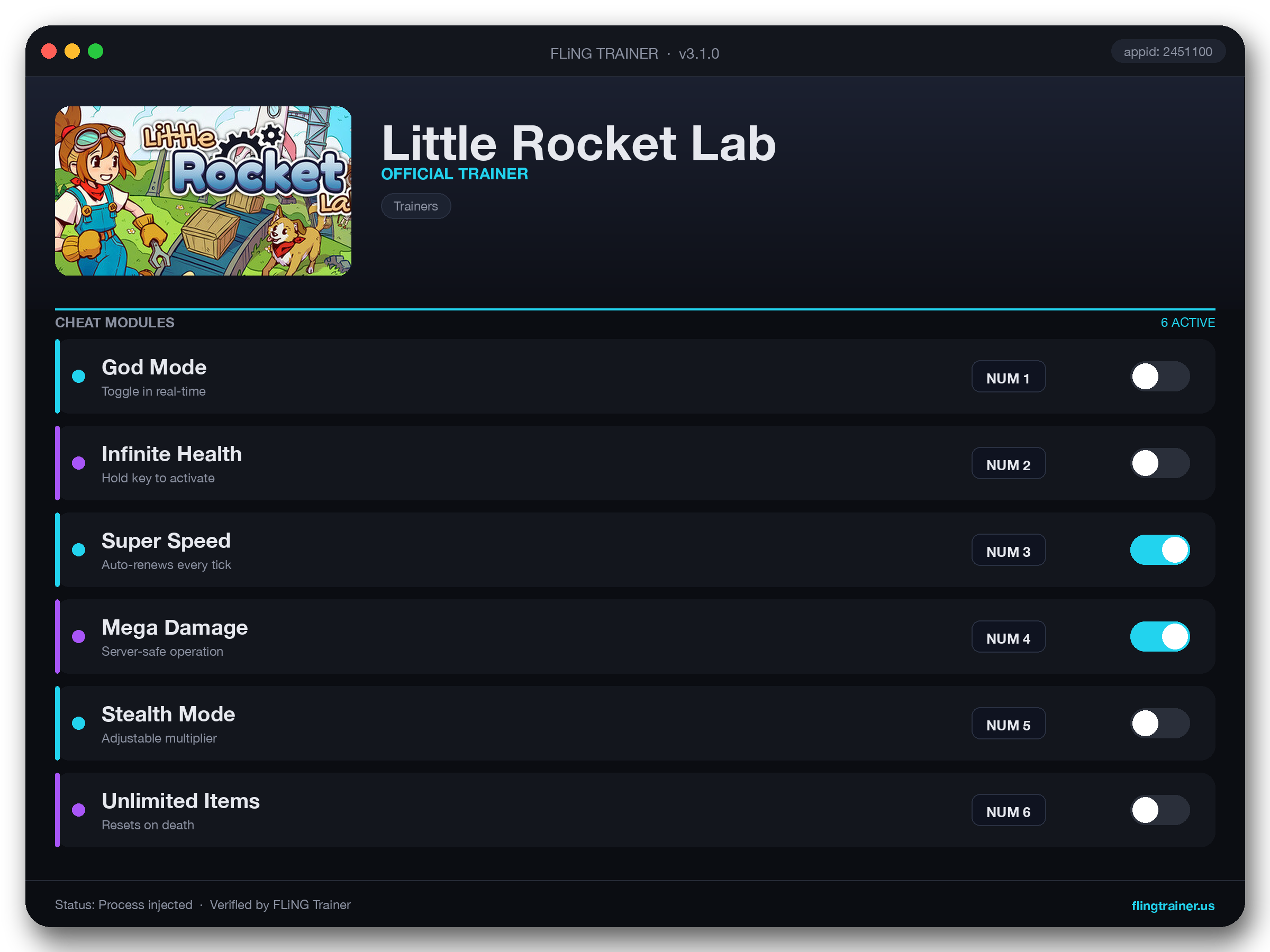Little Rocket Lab Trainer interface