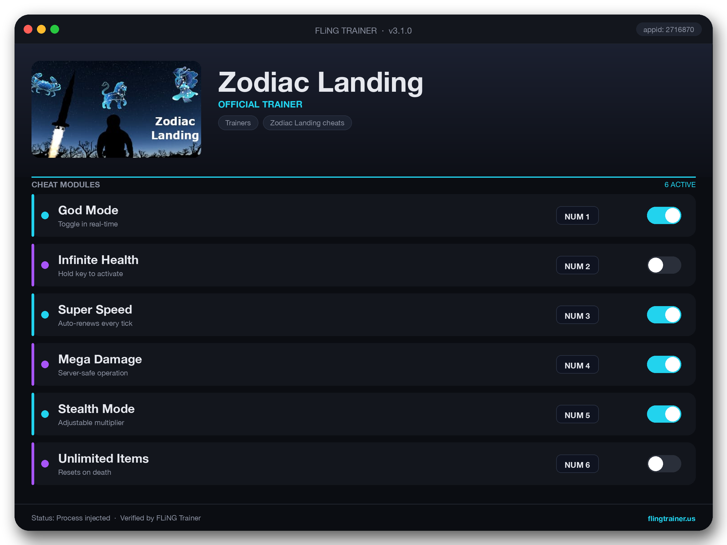Zodiac Landing Trainer interface