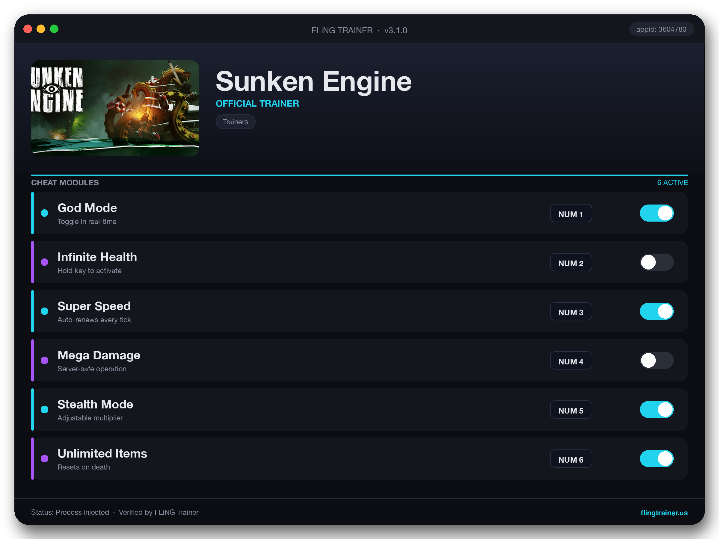Sunken Engine Trainer interface