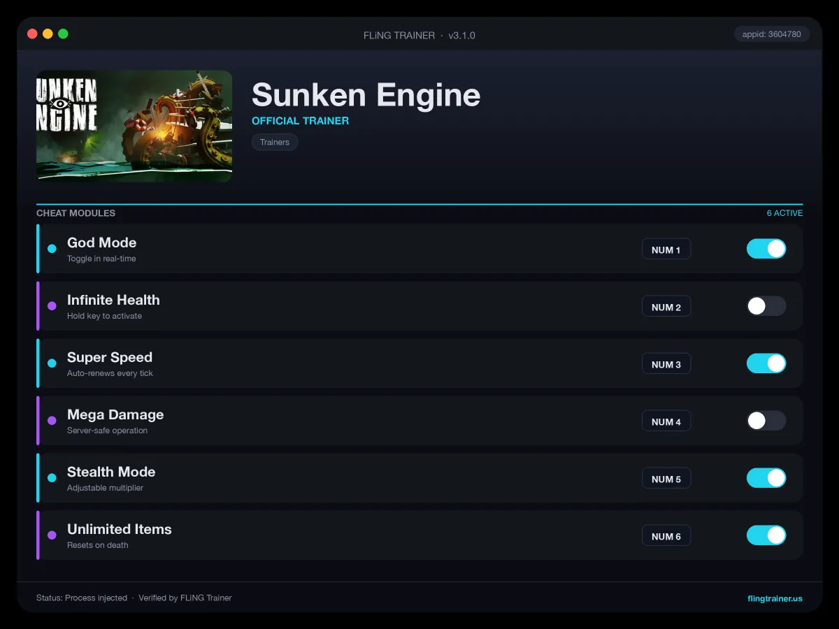 Sunken Engine Trainer interface
