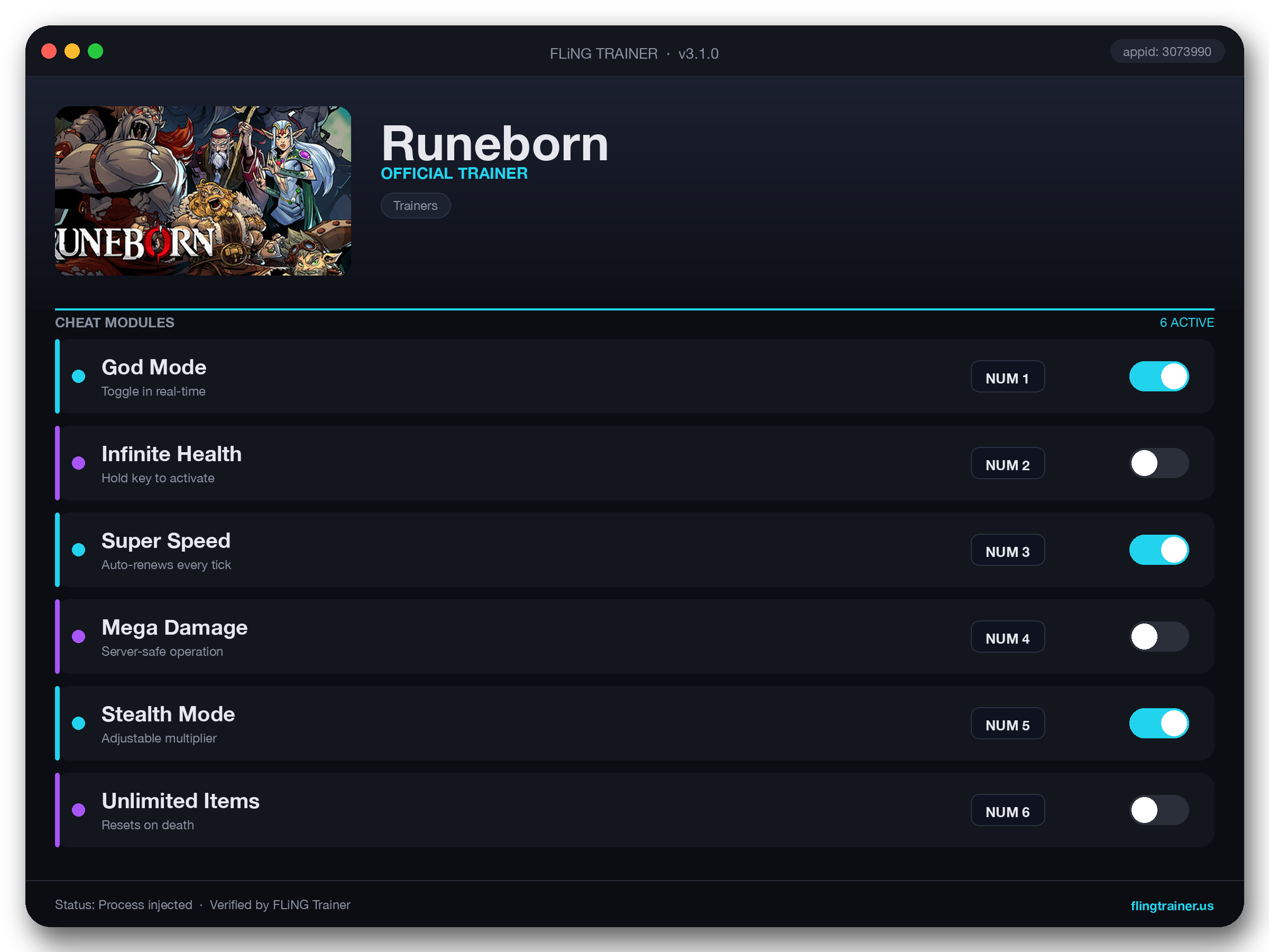Runeborn Trainer interface