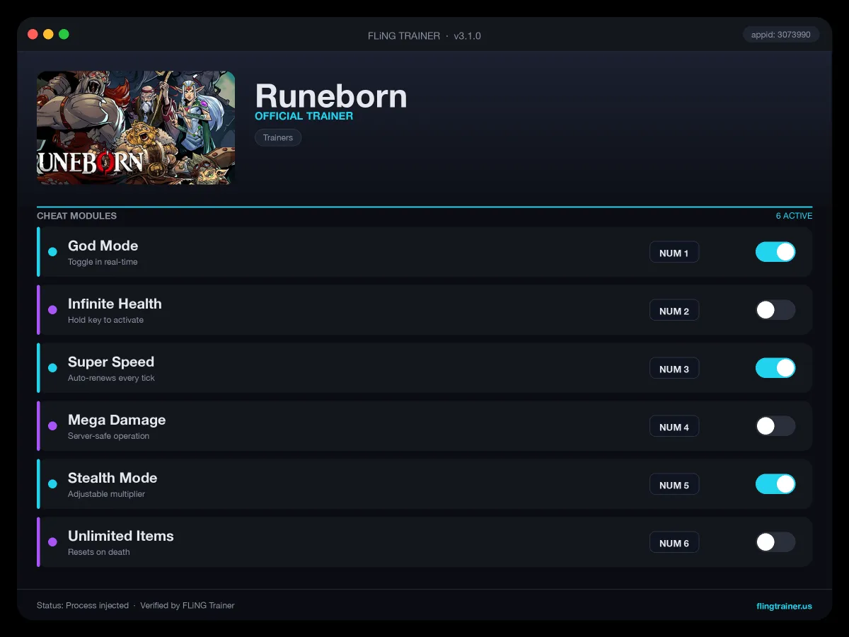 Runeborn Trainer interface