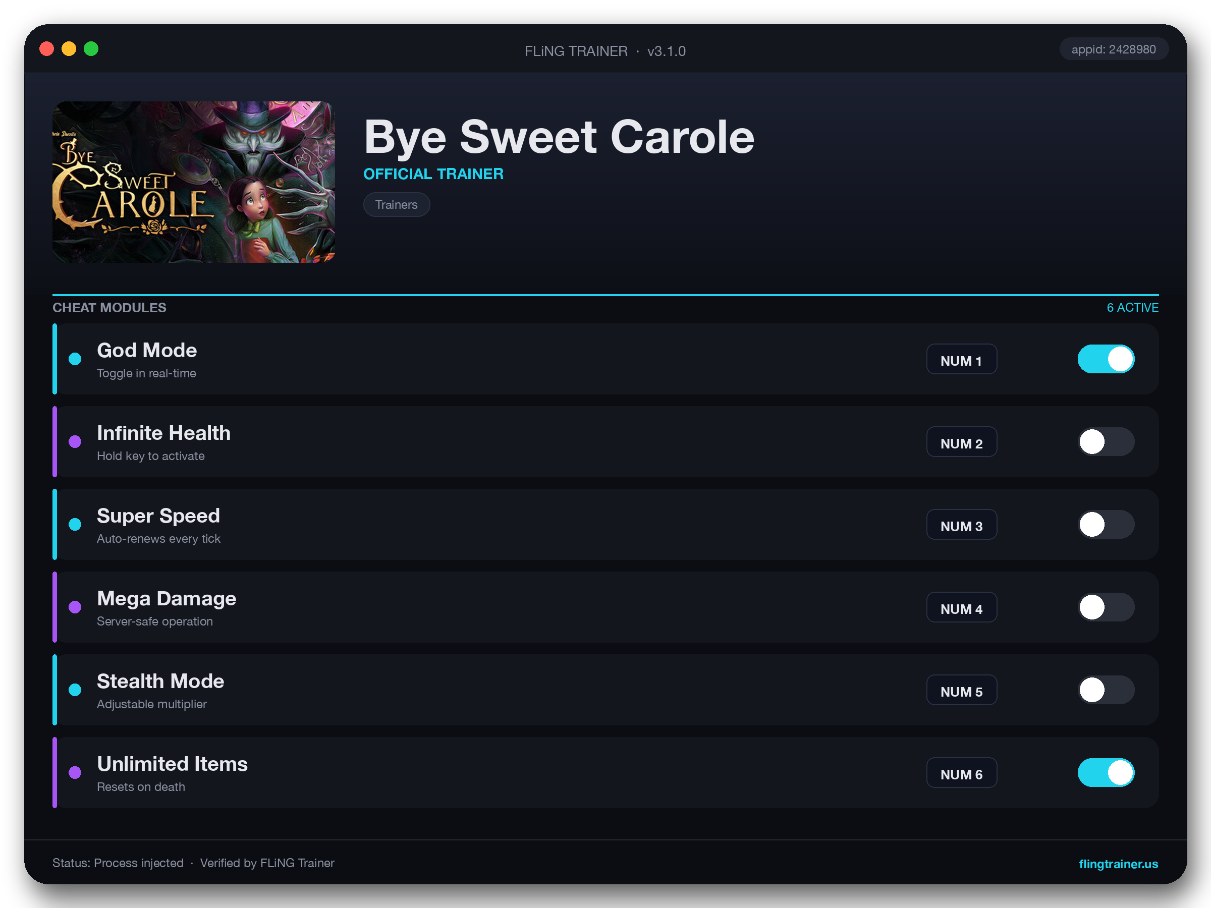 Bye Sweet Carole Trainer interface