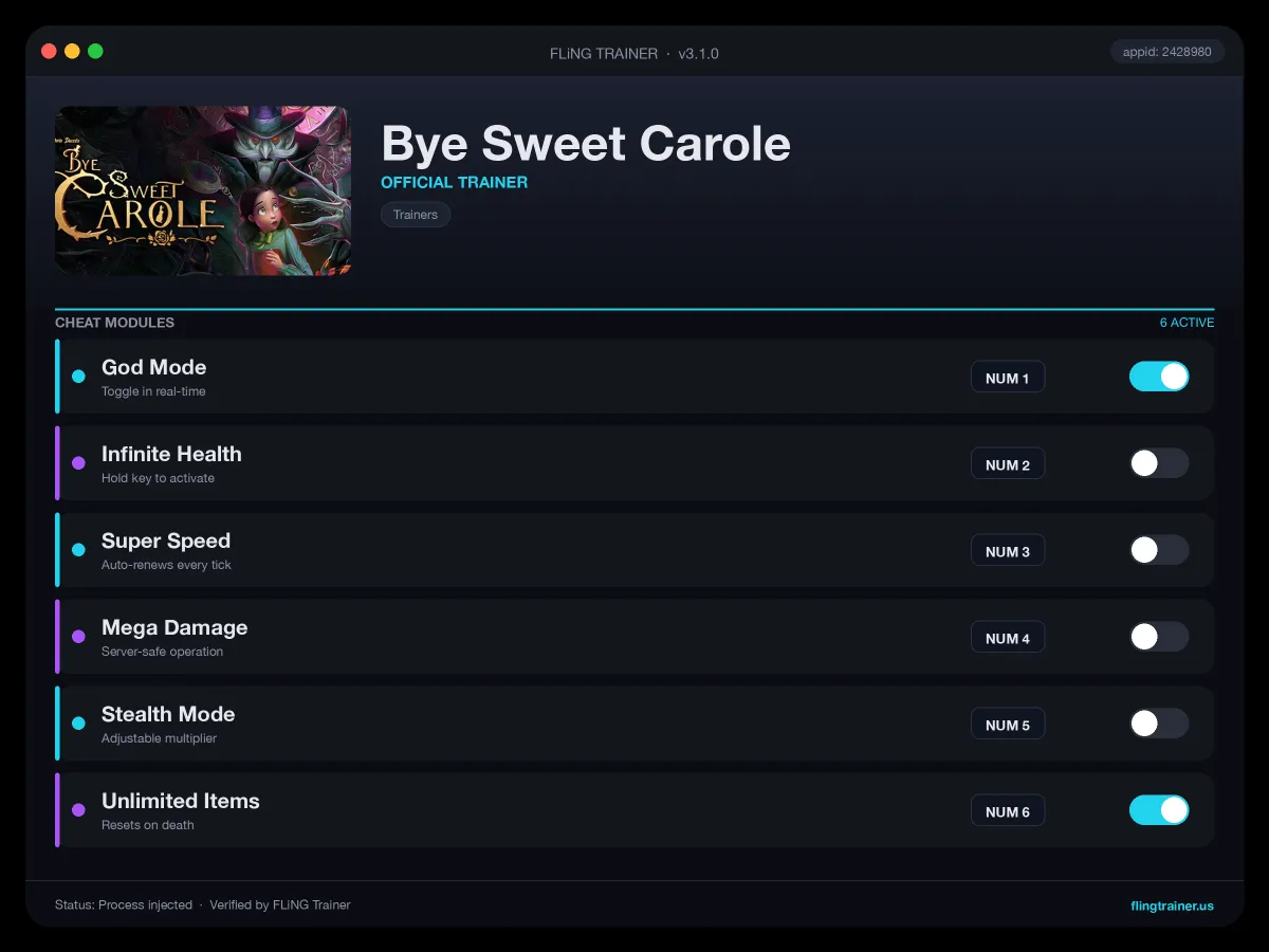 Bye Sweet Carole Trainer interface