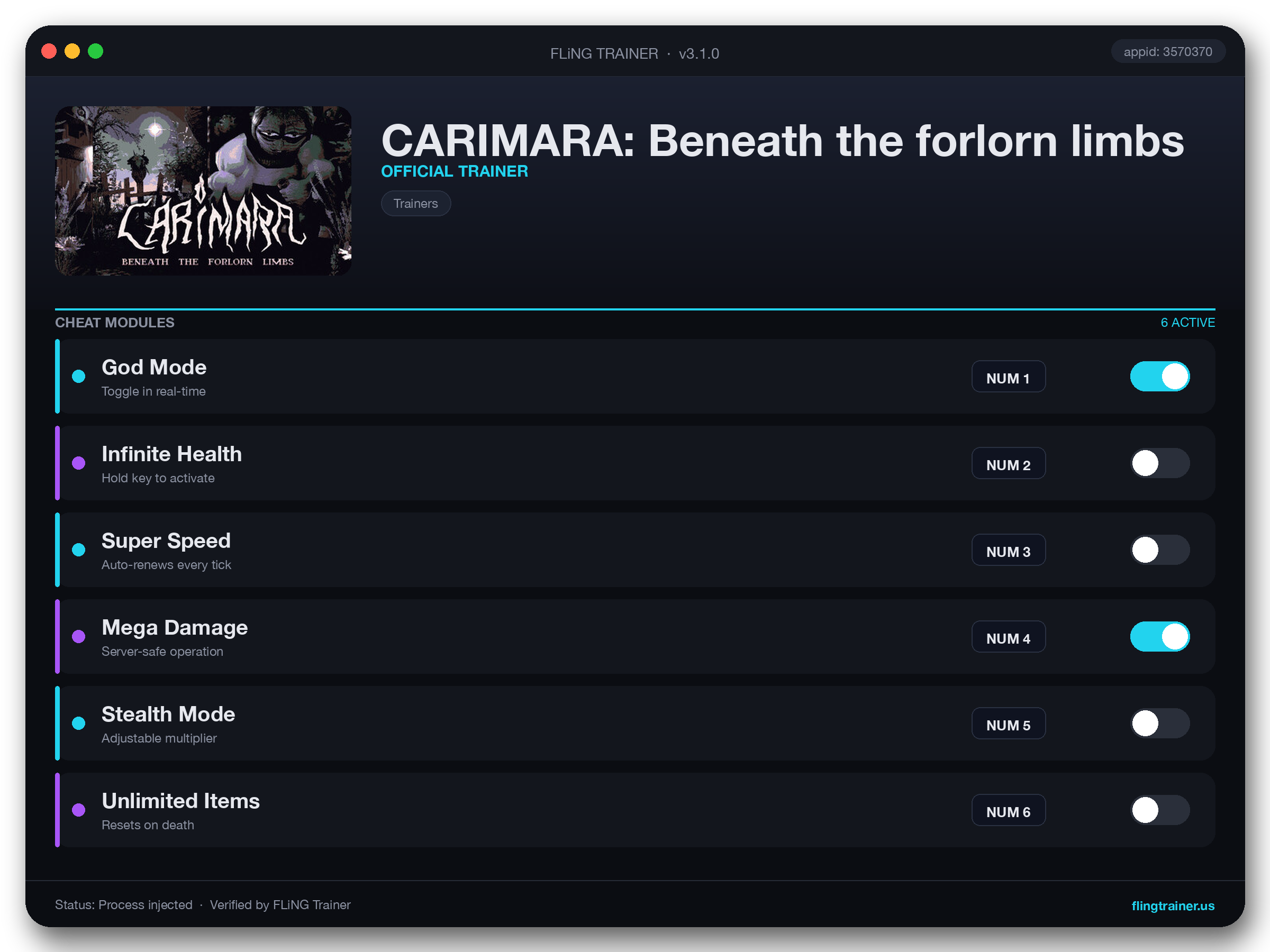 CARIMARA: Beneath the forlorn limbs Trainer interface