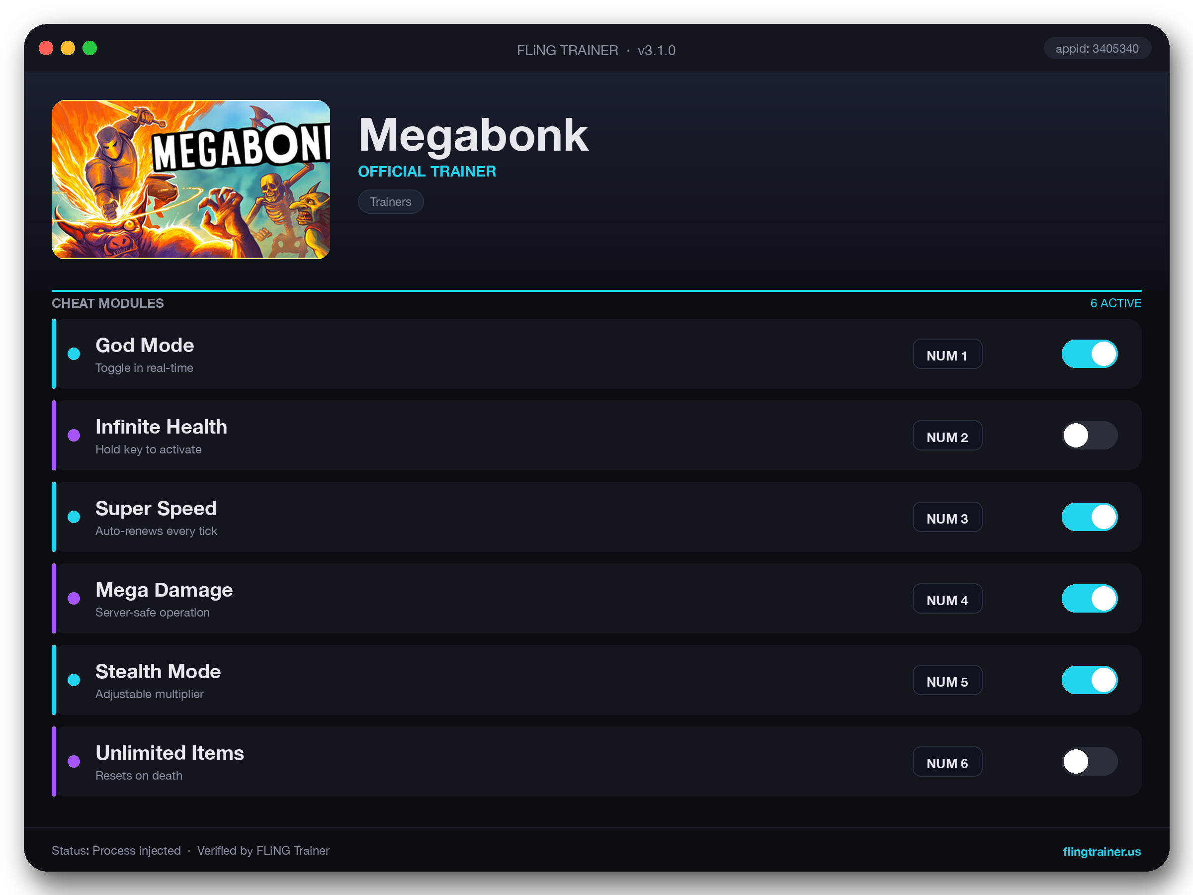 Megabonk Trainer interface