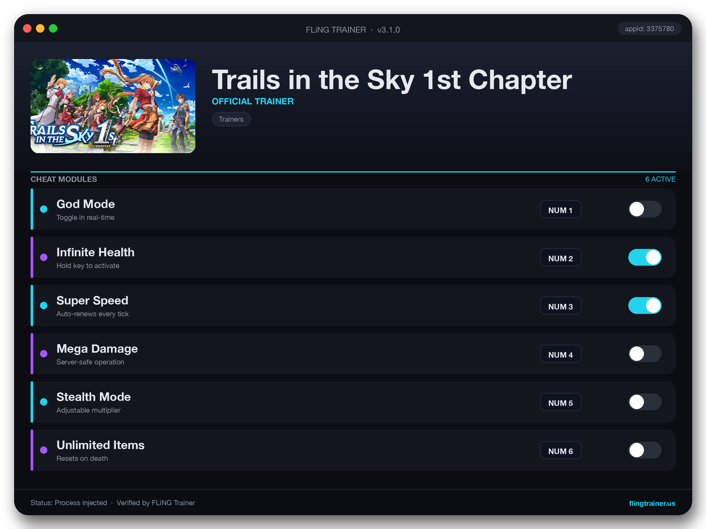 Trails in the Sky 1st Chapter Trainer interface