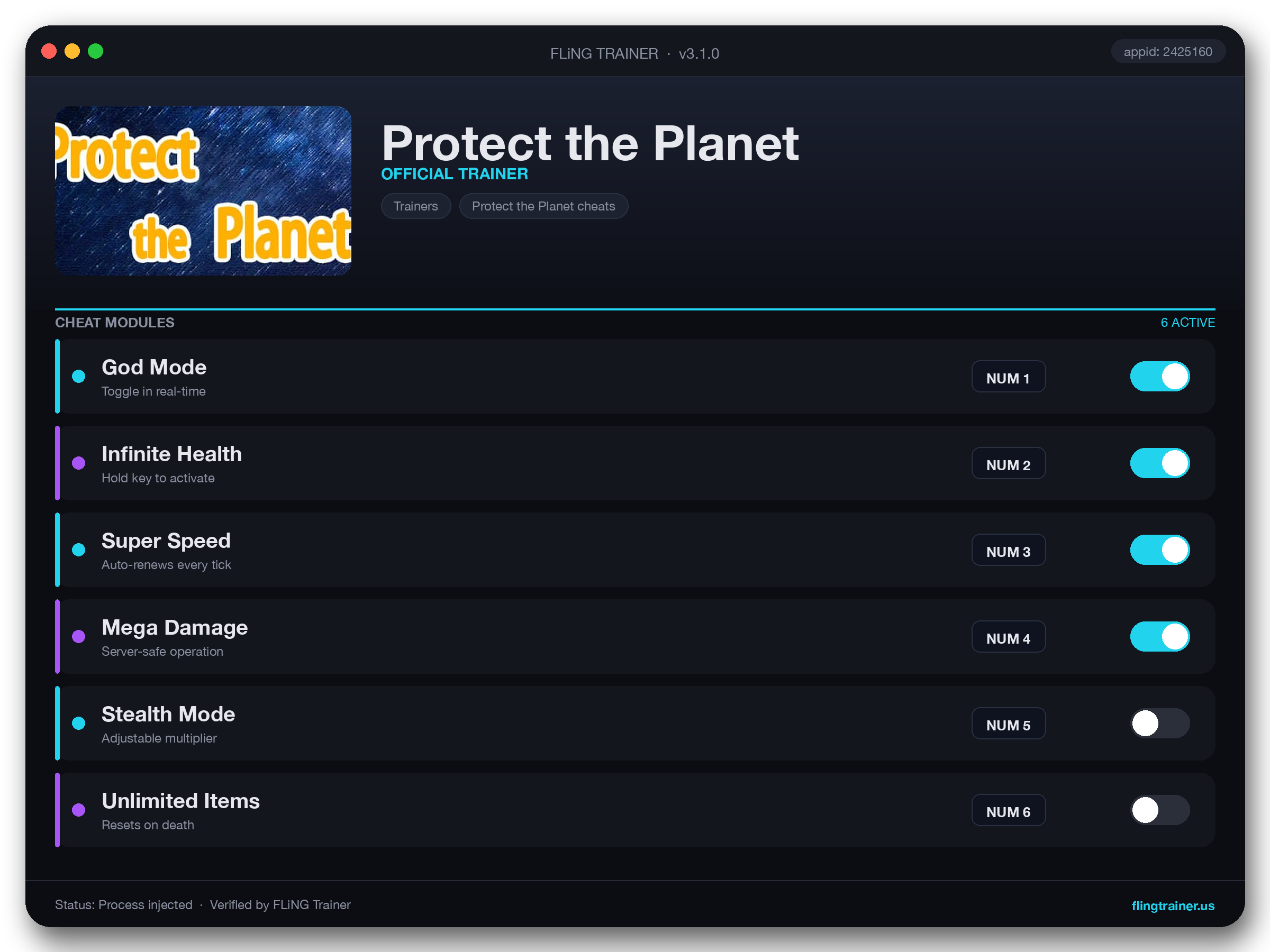 Protect the Planet Trainer interface