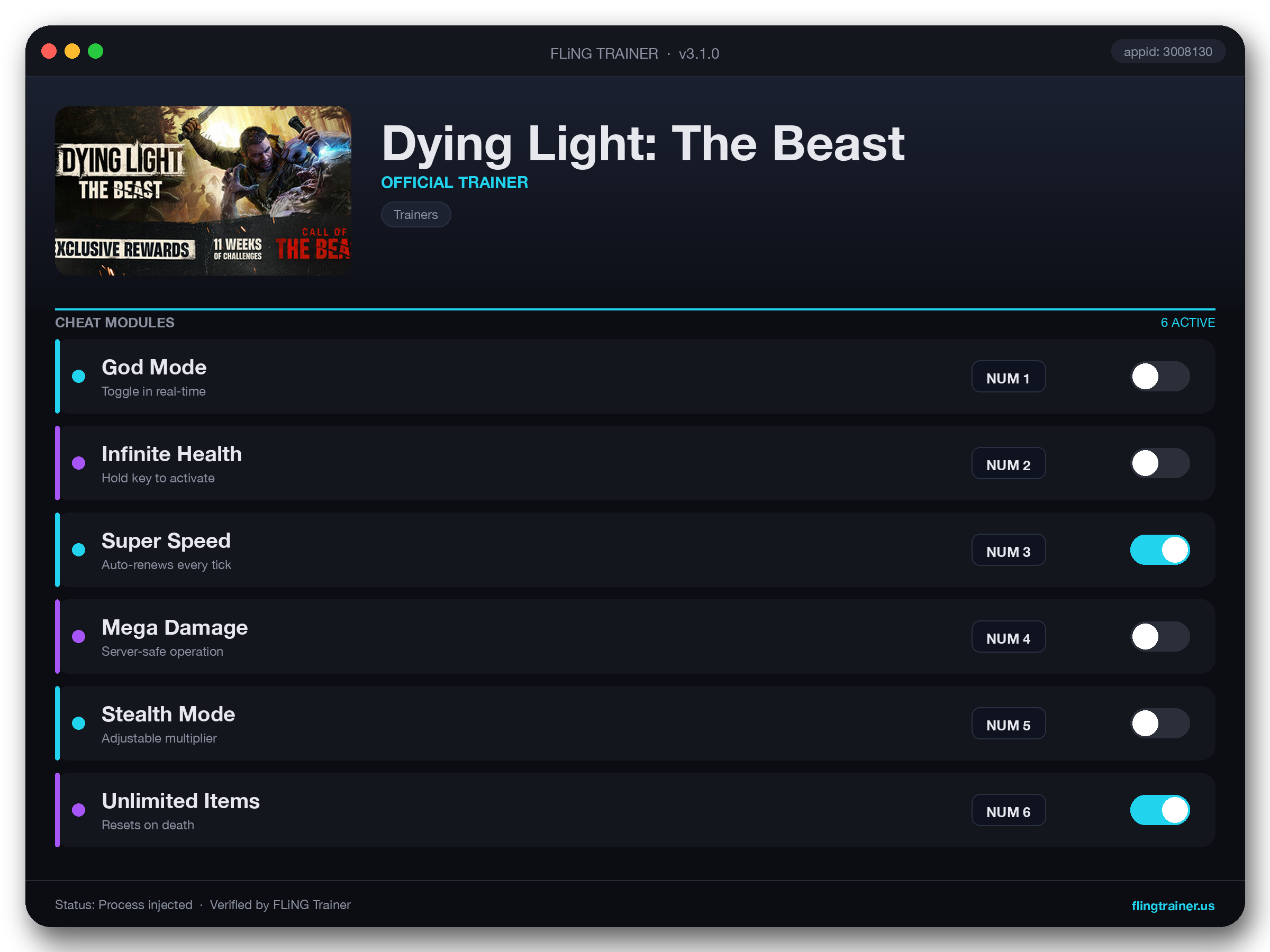 Dying Light: The Beast Trainer interface