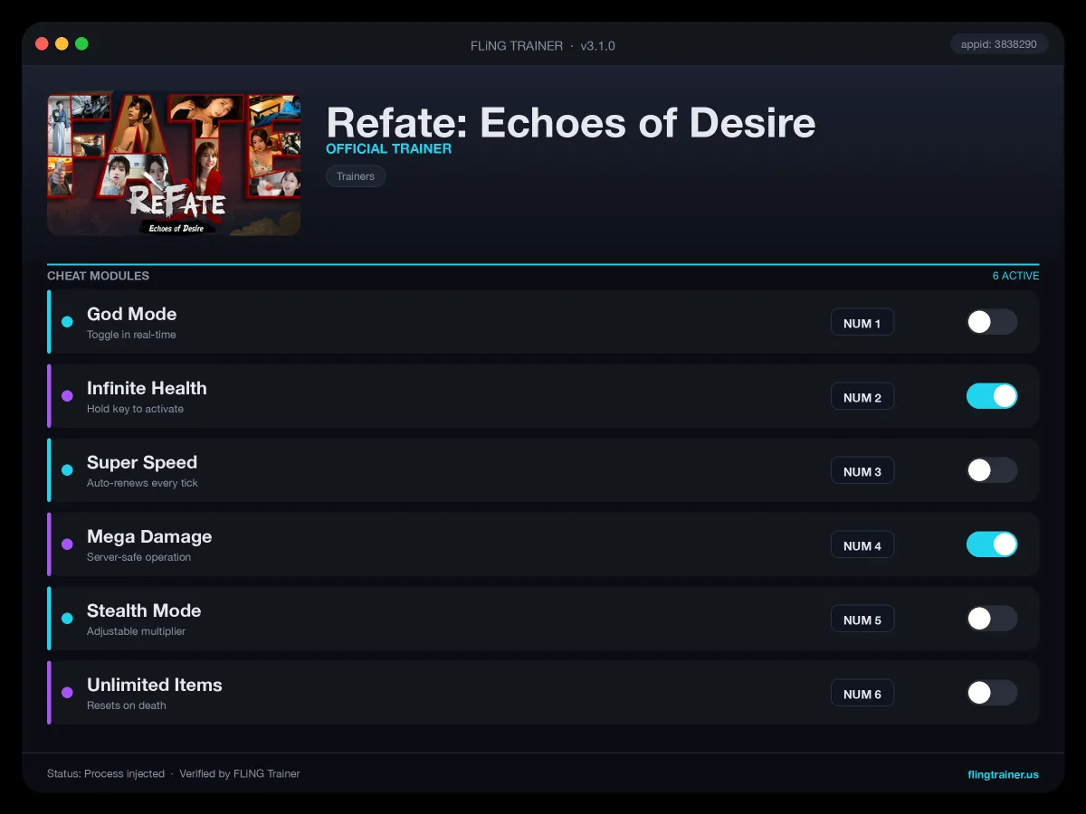 Refate: Echoes of Desire Trainer interface