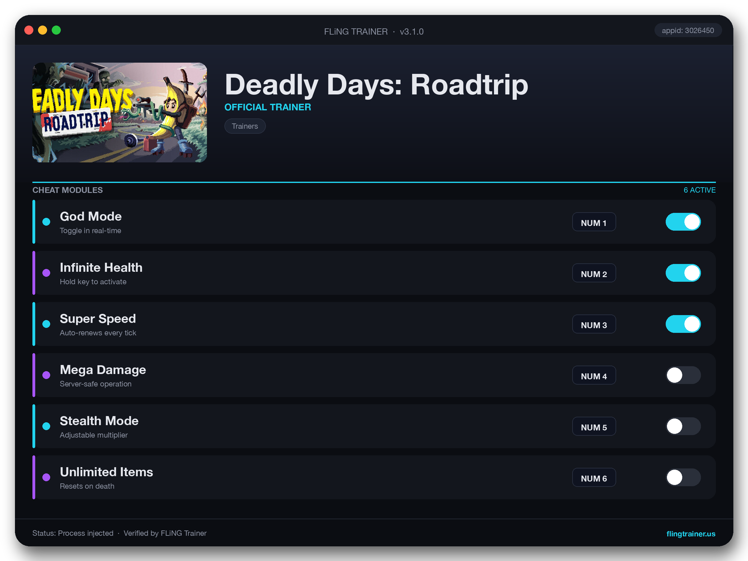 Deadly Days: Roadtrip Trainer interface