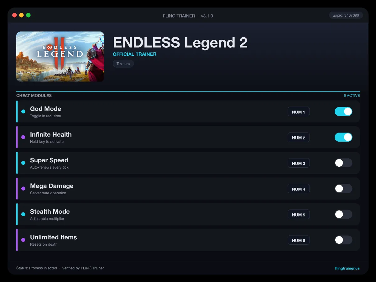 ENDLESS Legend 2 Trainer interface
