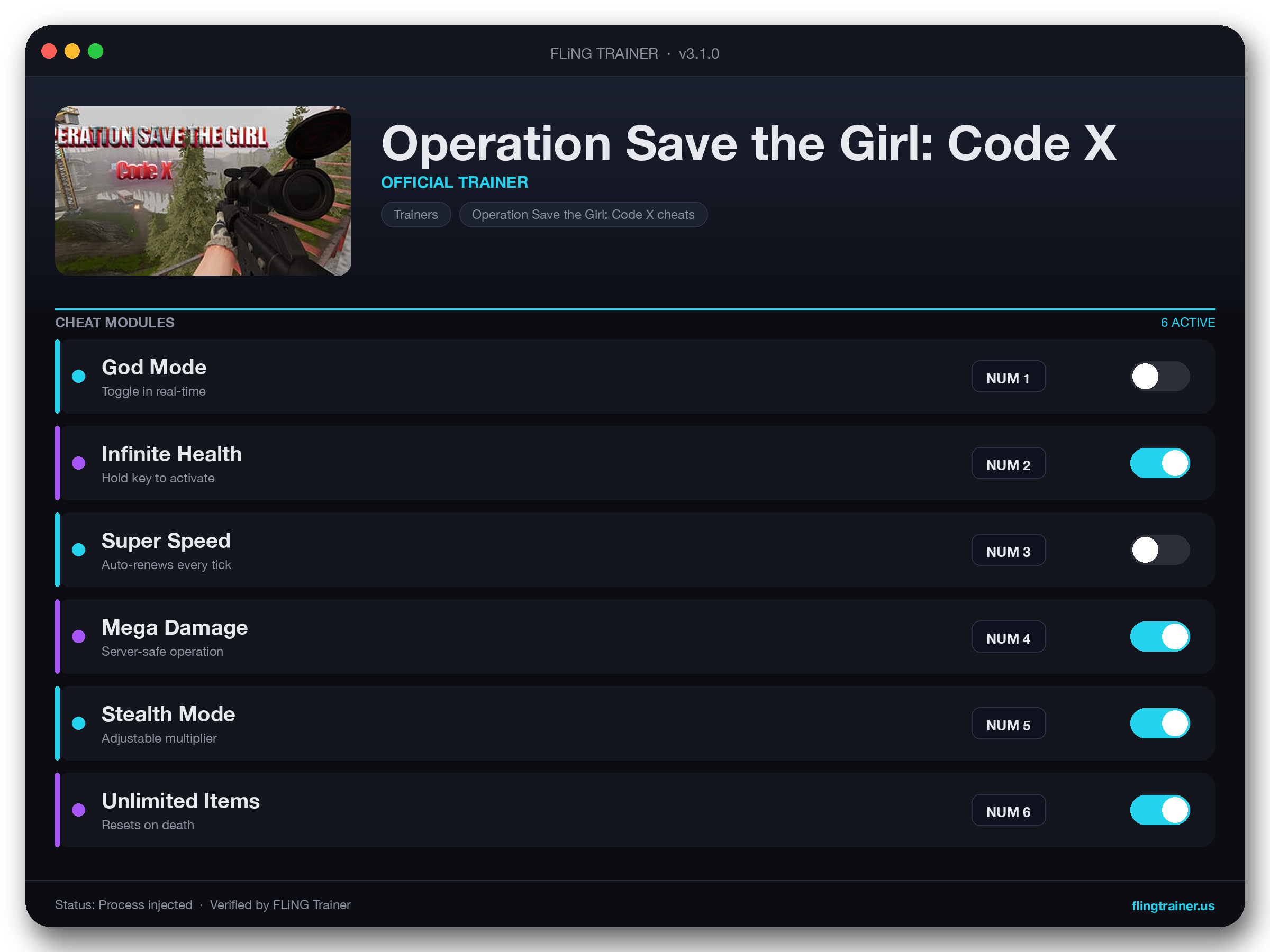 Operation Save the Girl: Code X Trainer interface