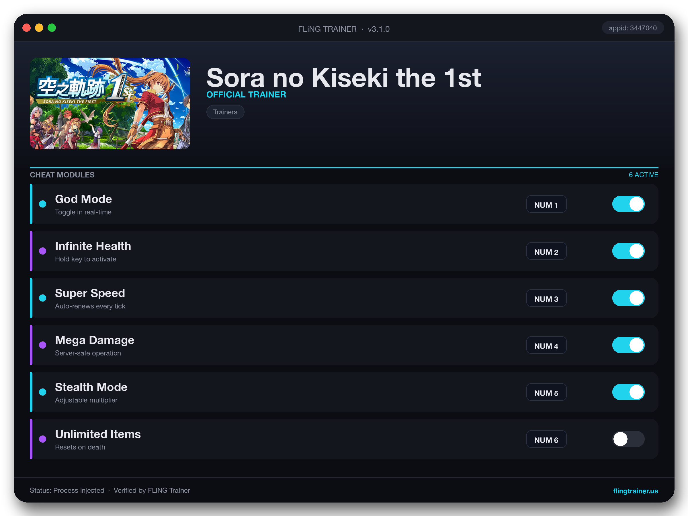 Sora no Kiseki the 1st Trainer interface