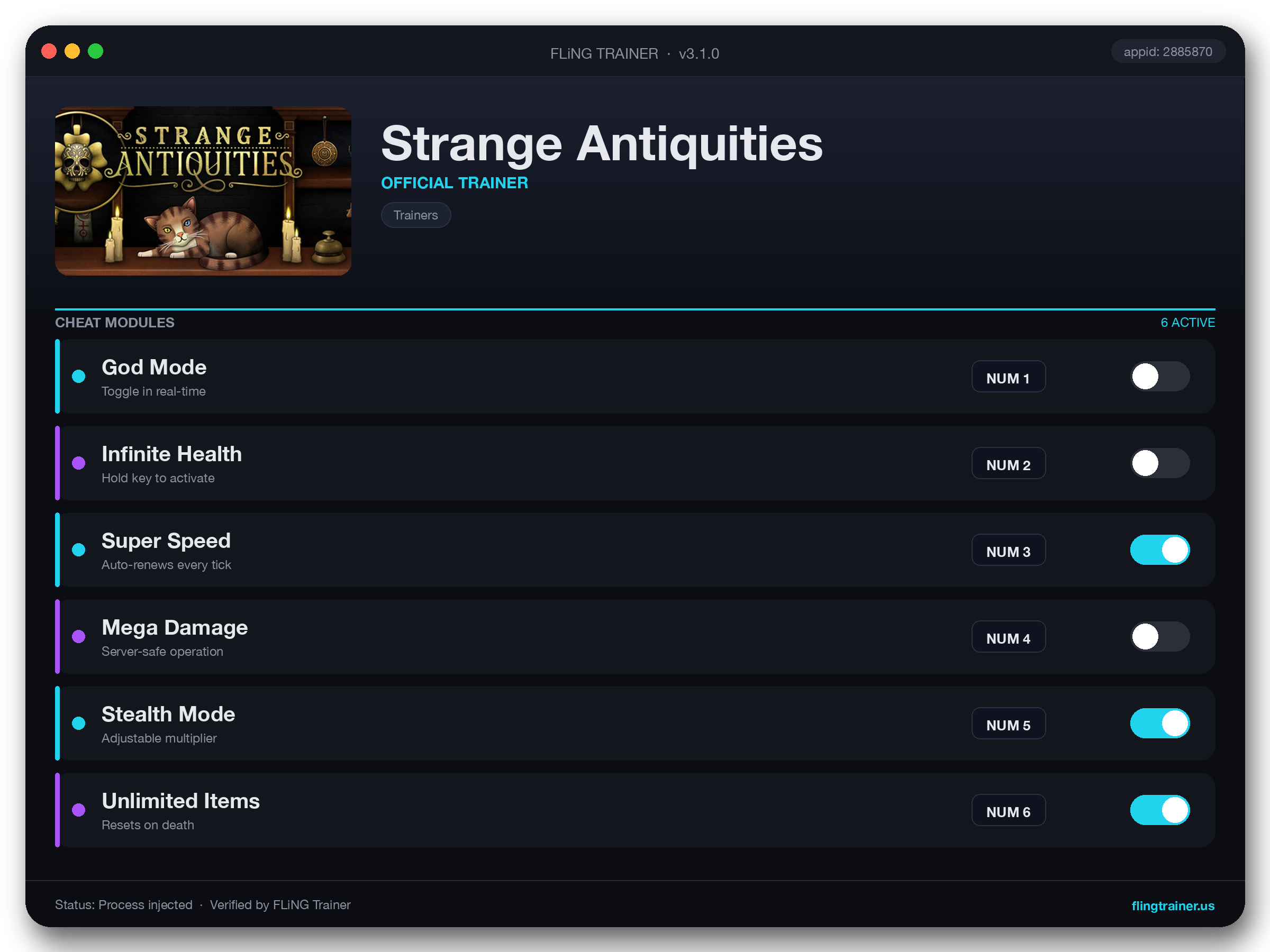Strange Antiquities Trainer interface