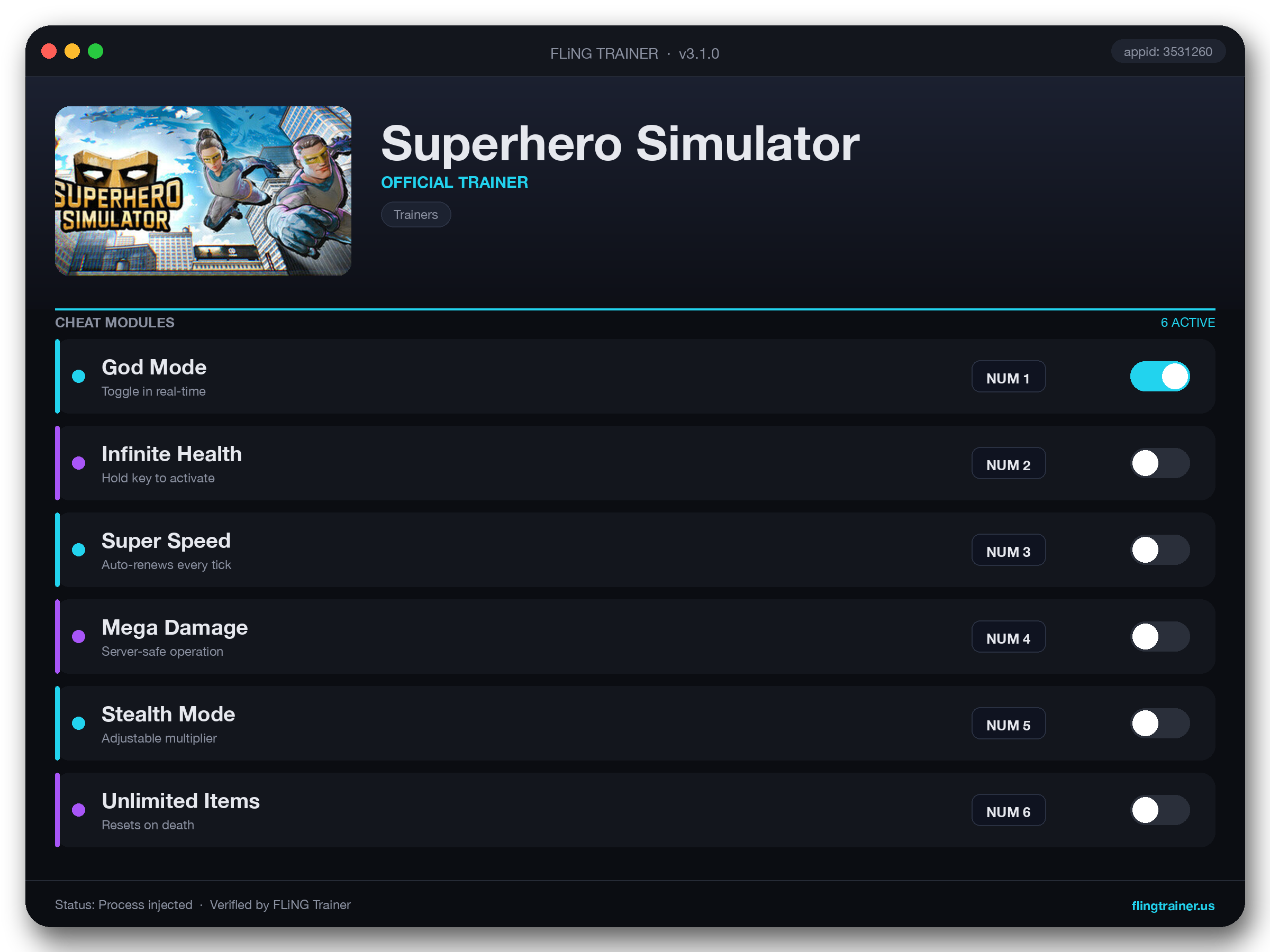 Superhero Simulator Trainer interface
