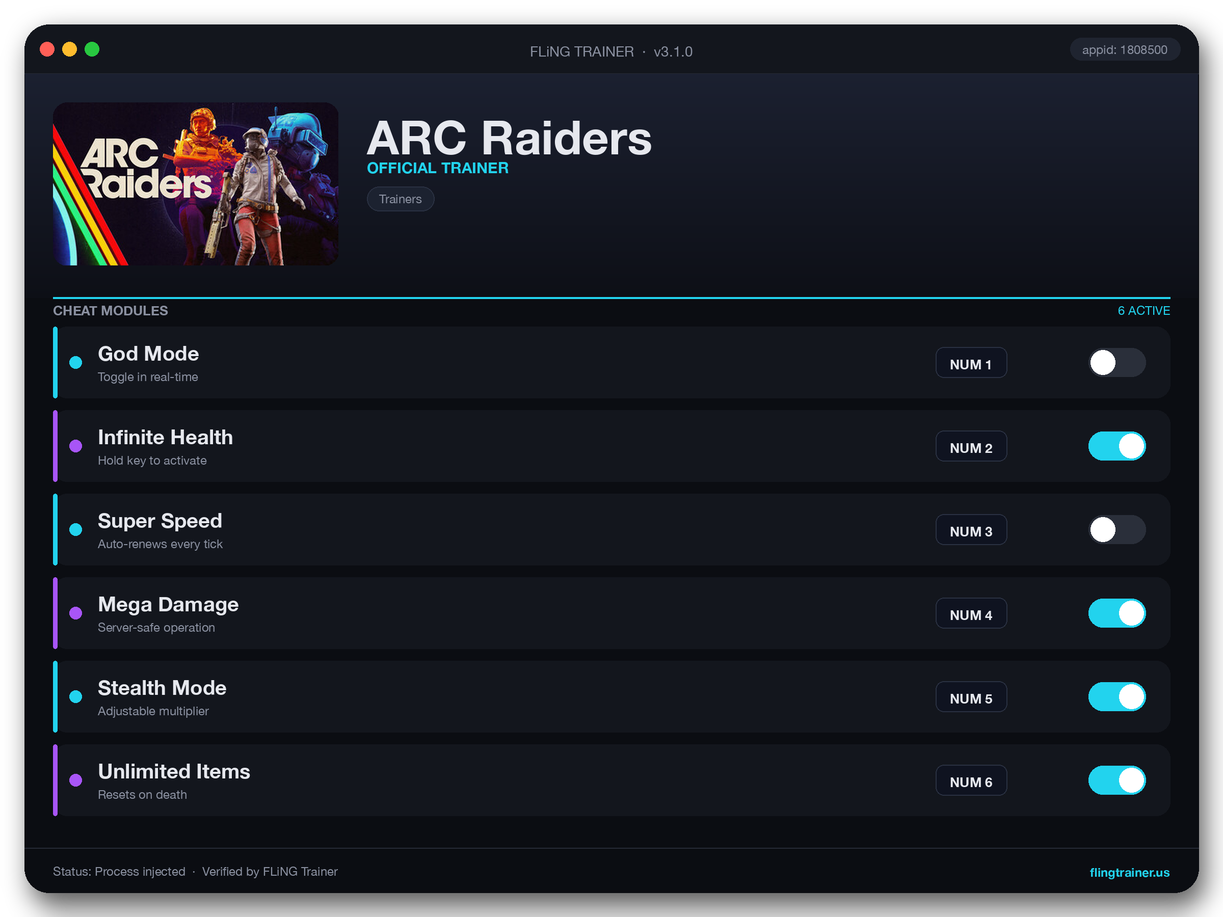 ARC Raiders Trainer interface