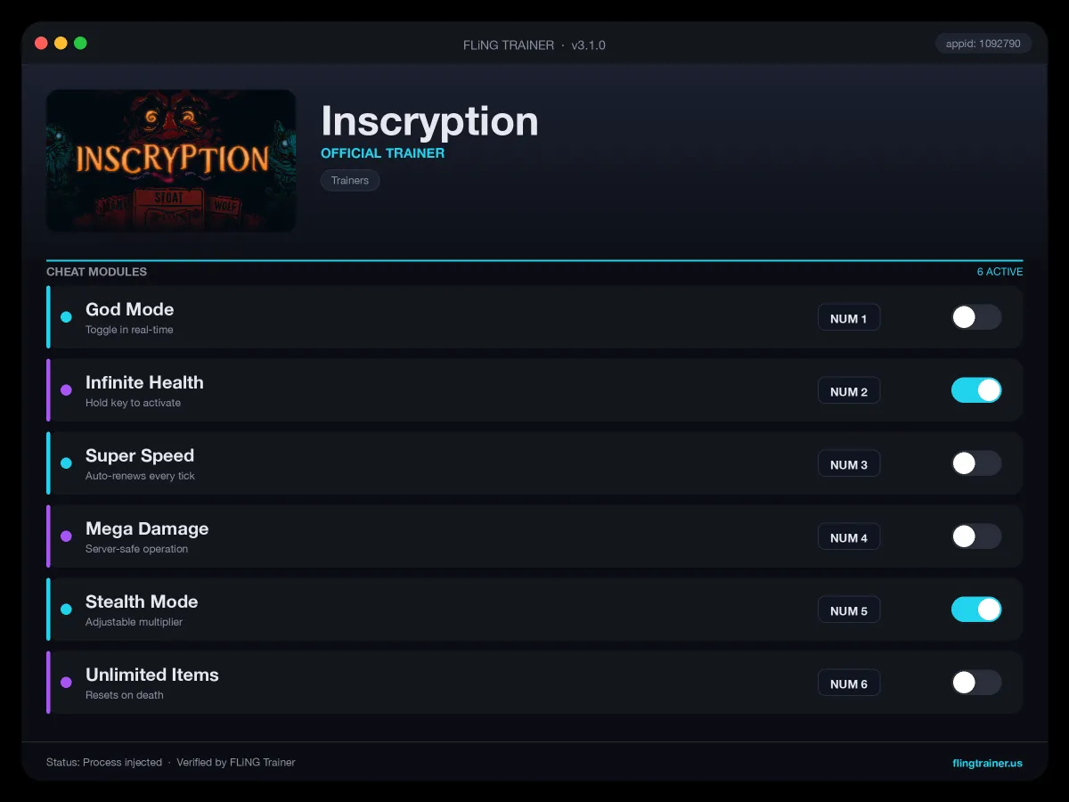 Inscryption Trainer interface
