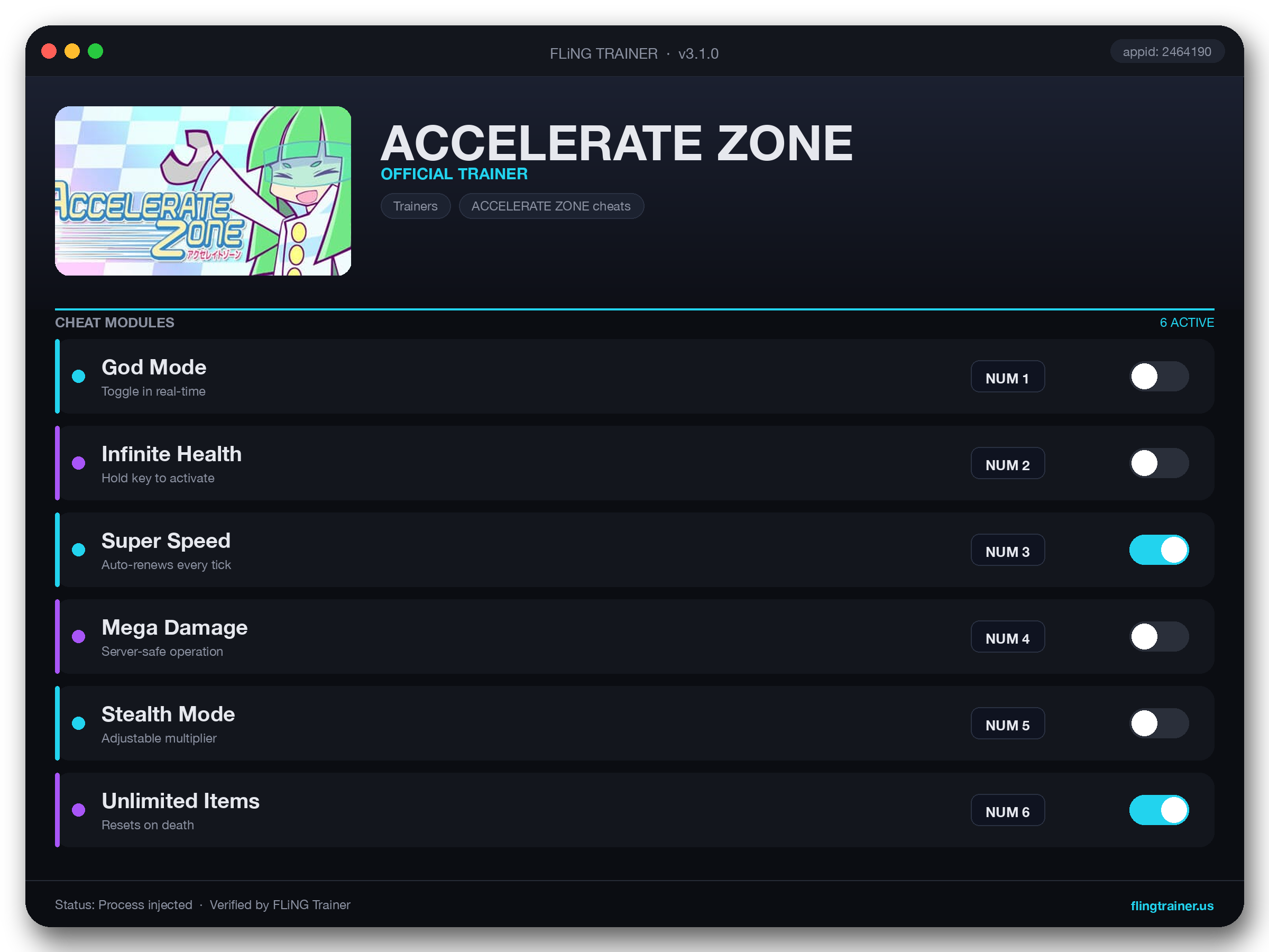 ACCELERATE ZONE Trainer interface