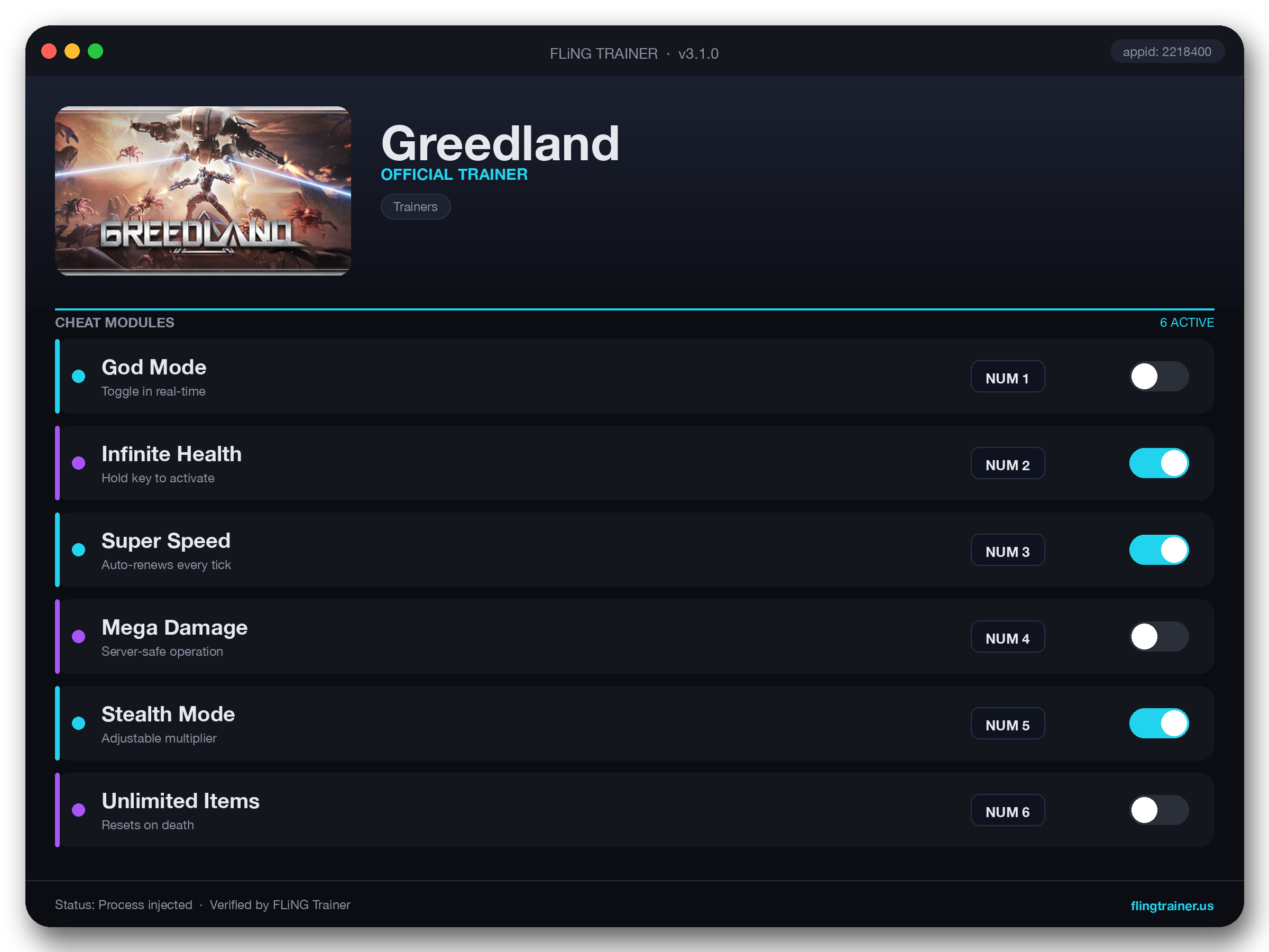 Greedland Trainer interface