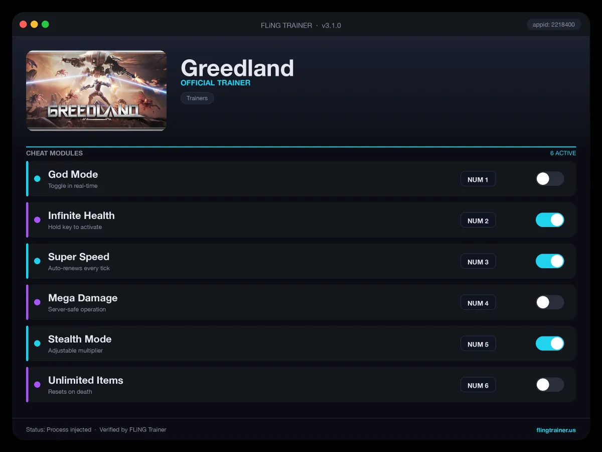 Greedland Trainer interface