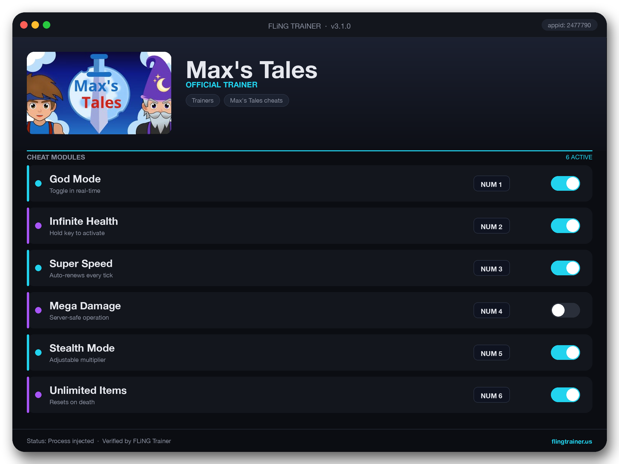 Max's Tales Trainer interface