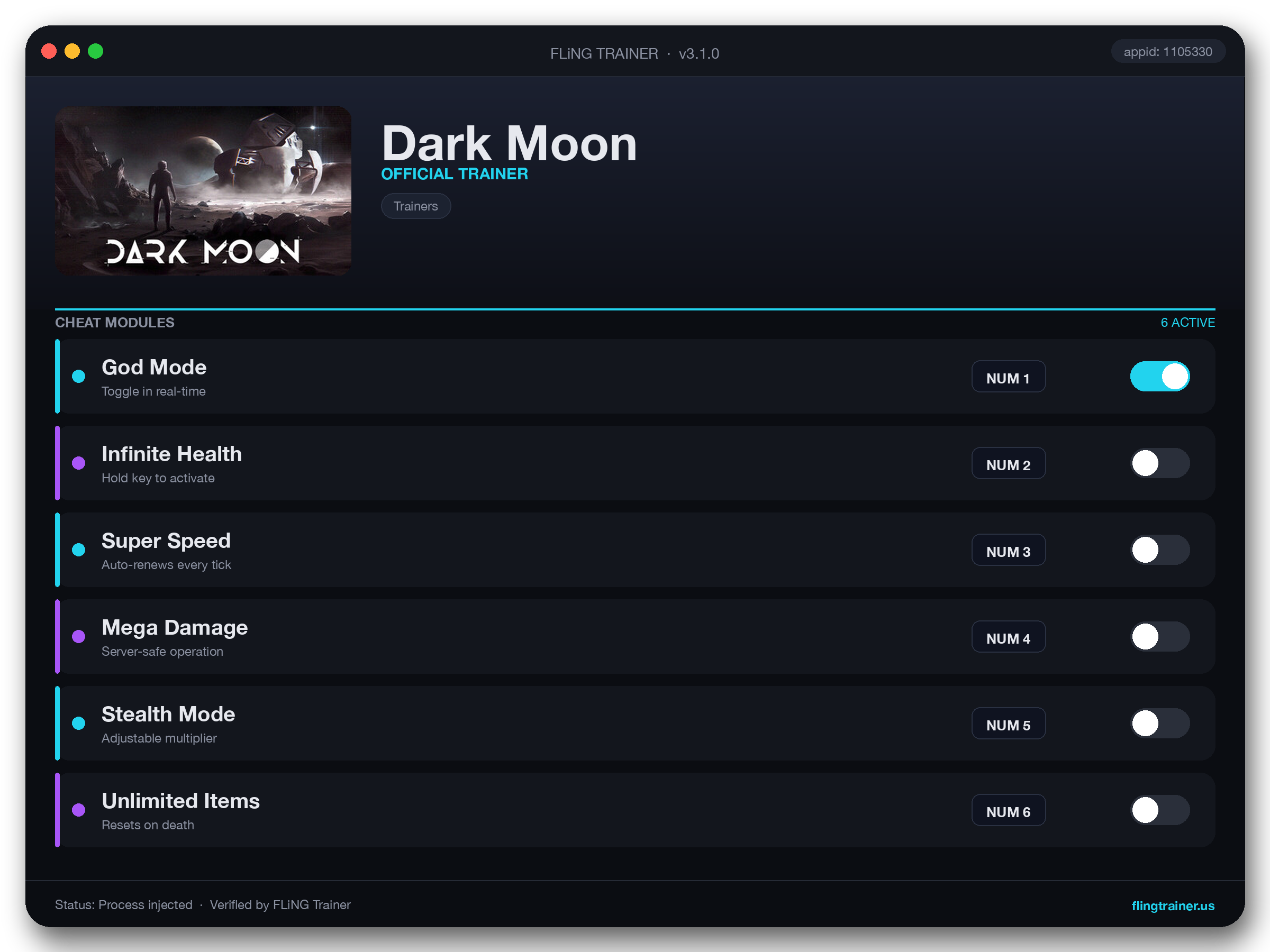 Dark Moon Trainer interface