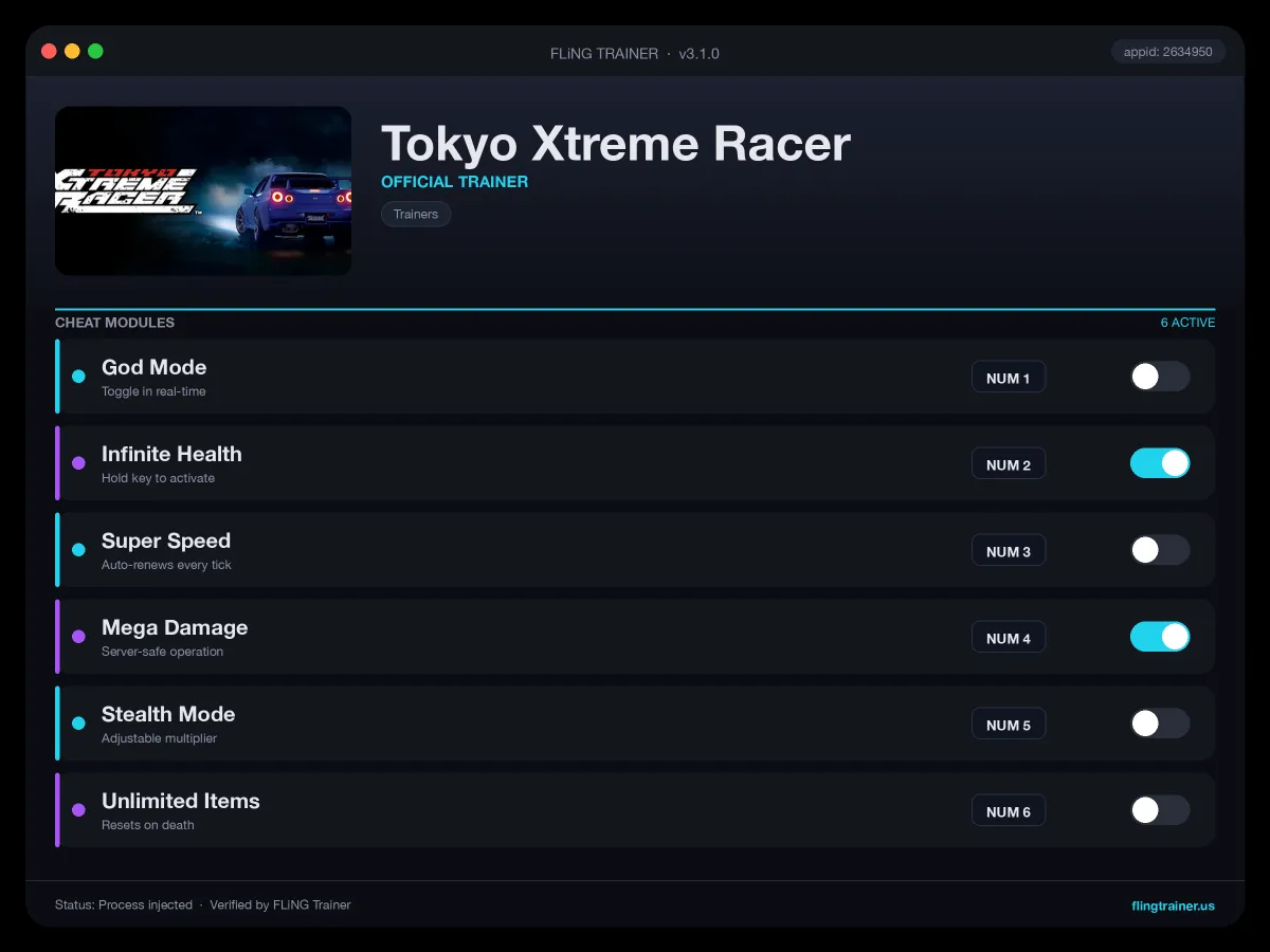 Tokyo Xtreme Racer Trainer interface